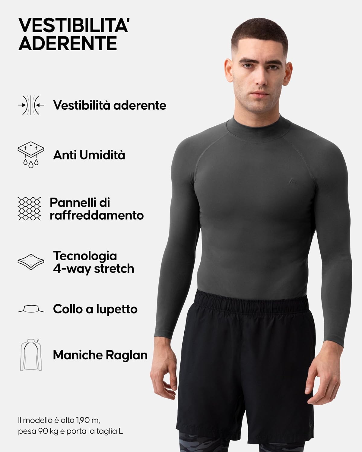 Detalle de DANISH ENDURANCE Maglia Compressione Uomo Maniche Lunghe – 2 Pezzi, Traspirante e Quick-Dry