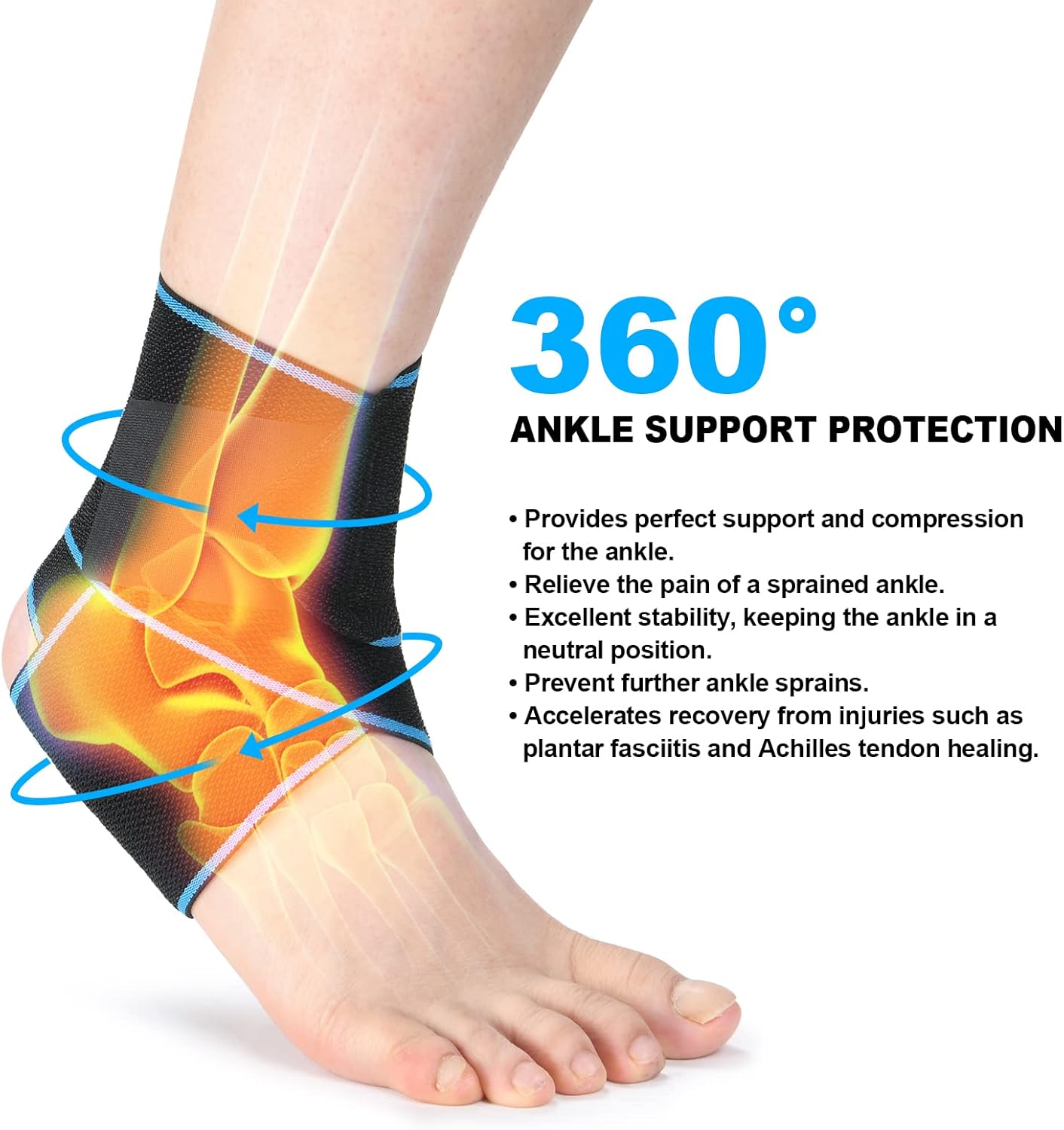 Thumbnail 1 de ACWOO Attelle de cheville Sport respirante réglable (2 pièces) avec bandes en silicone antidérapantes – Bleu