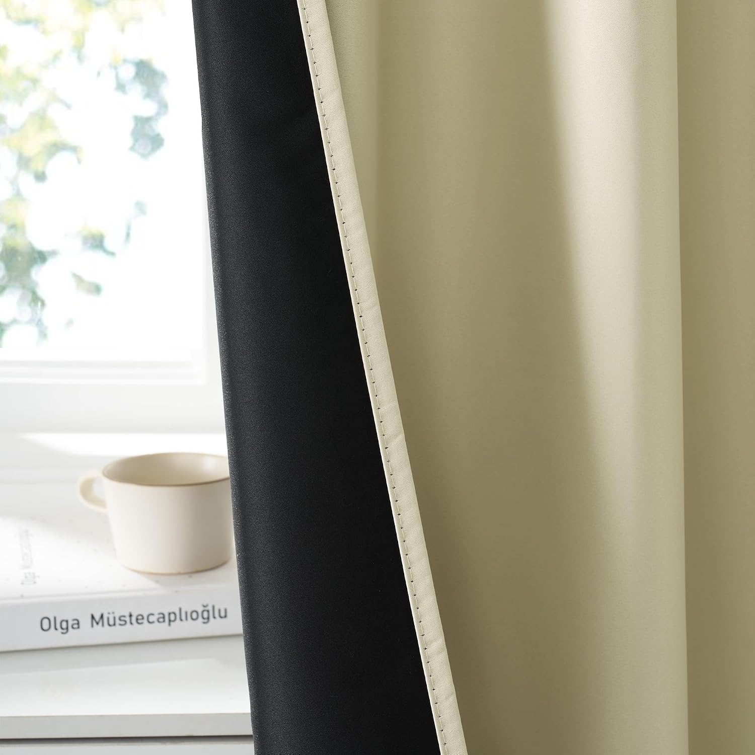 Detalle de RYB HOME 100% Blackout Short Curtains for Small Windows – Beige, 42 x 48 inches (2 Panels)