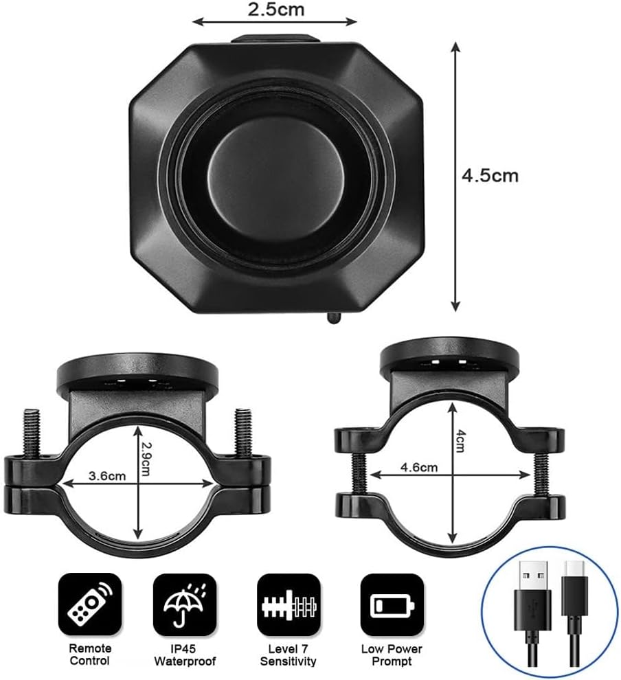 Detalle de Bike Alarm with Remote for Bikes and Scooters (110dB, USB-C Rechargeable, IP65)