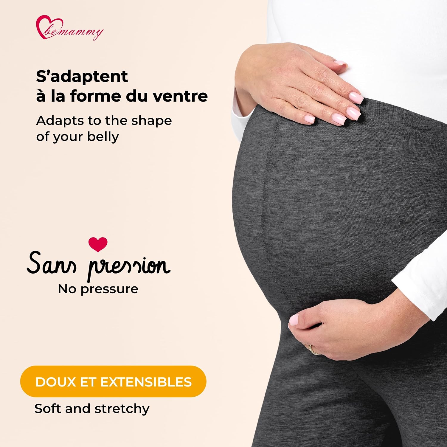 Detalle de Be Mammy Leggings de maternité en coton 3/4 confortables et opaques