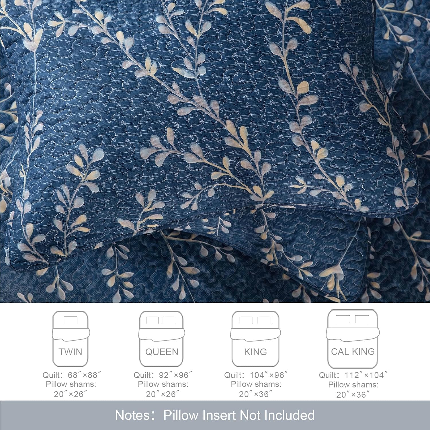 Detalle de Exclusivo Mezcla QS-13-BNAVY-Q Queen Floral Quilt Set, Reversible Microfiber