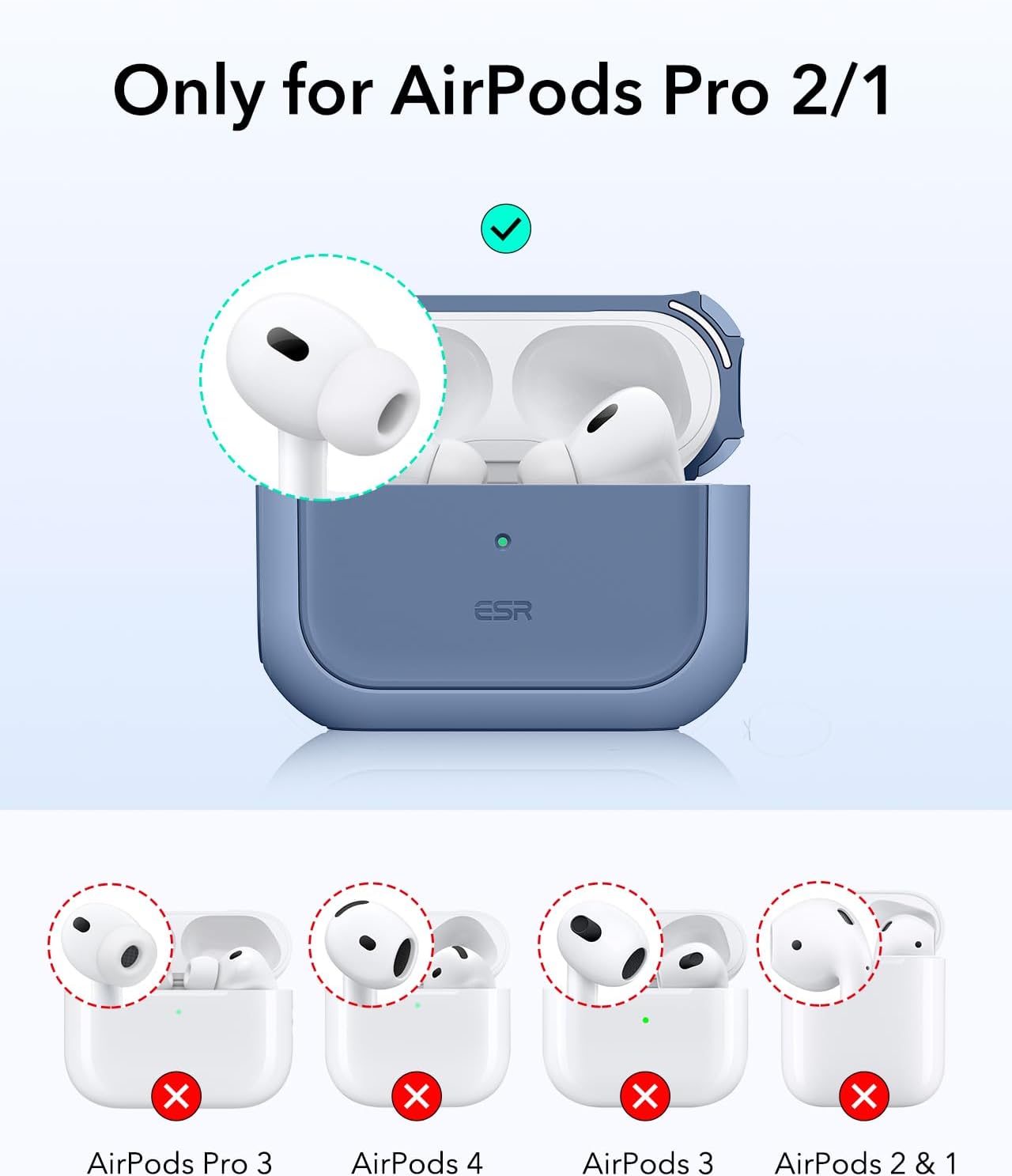 Thumbnail 1 de Coque ESR pour AirPods Pro 2/1 (2019 à 2023), compatible MagSafe, protection contre les chutes – Bleu foncé