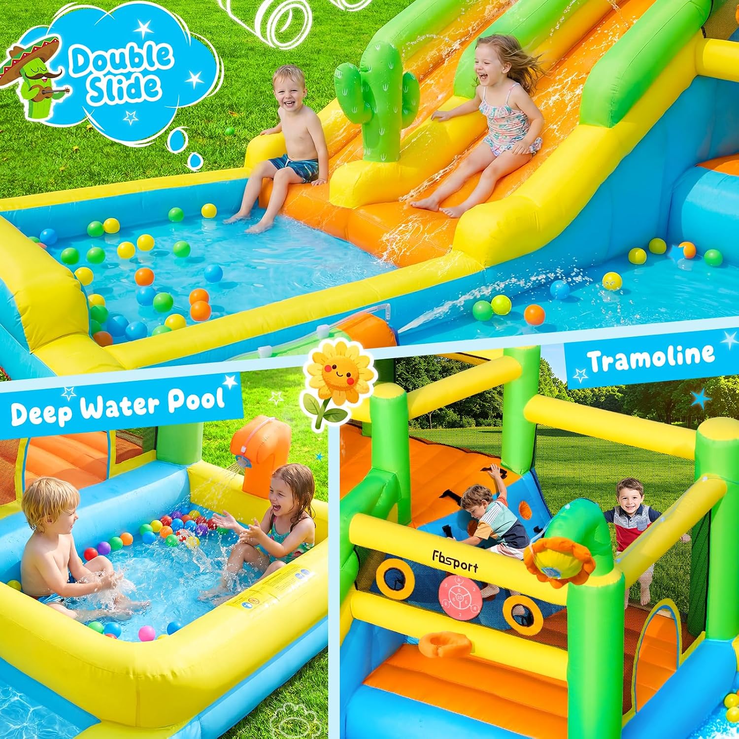 Thumbnail 6 de FBSPORT Inflatable Bounce House Double Water Slide with Splash Pool and 750W Blower