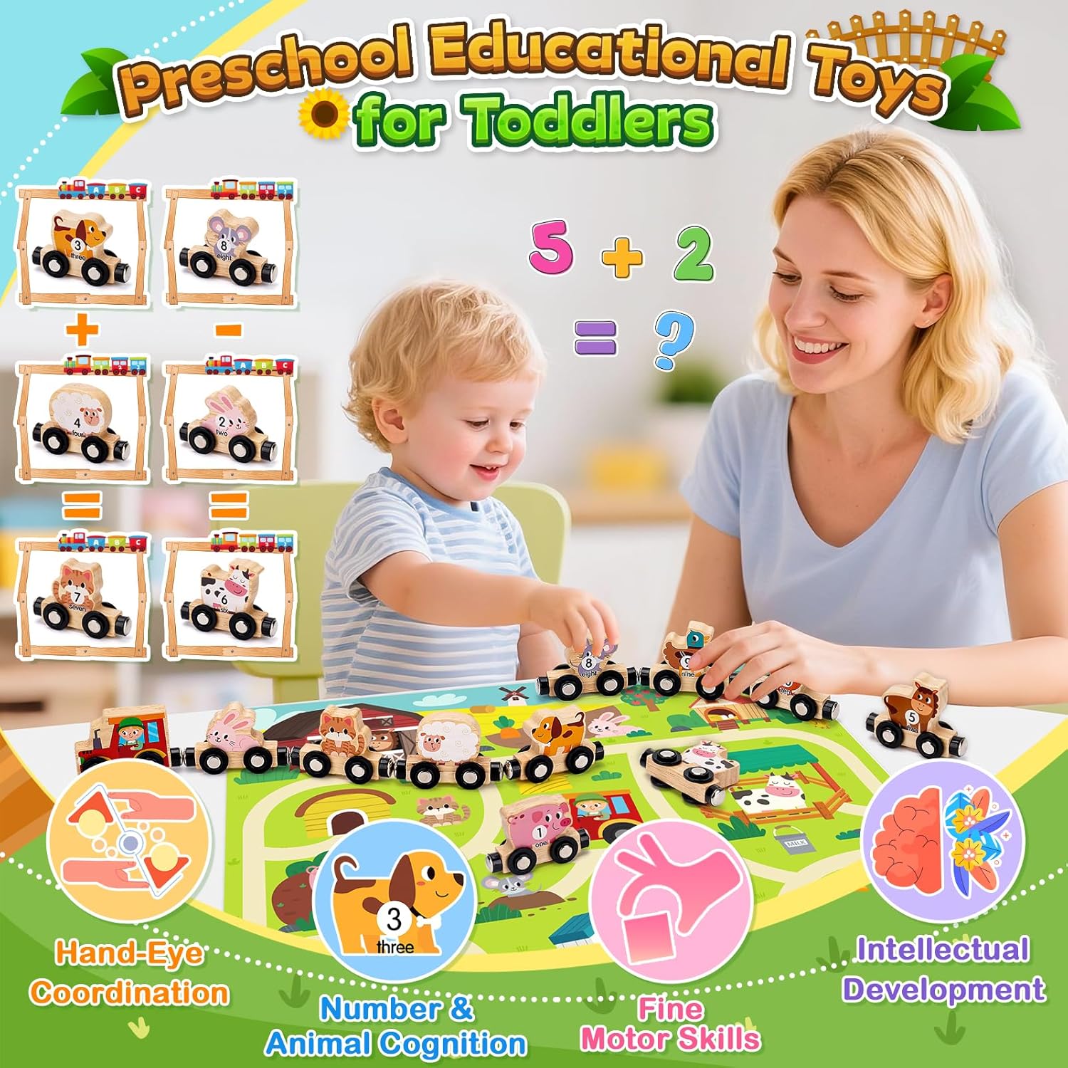 Detalle 2 de Magnetic Wooden Train Set Montessori 2โ4 yrs ๐