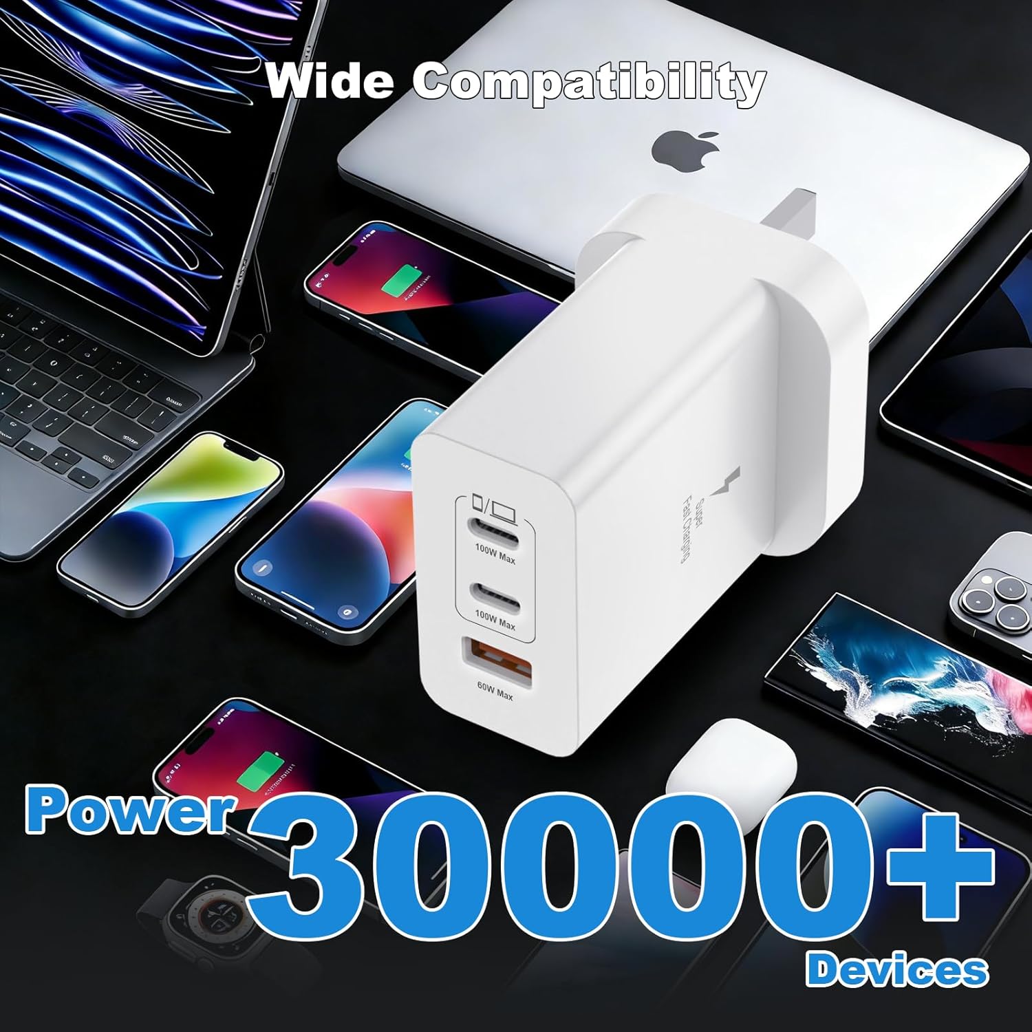 Thumbnail 6 de iPhone Charger Fast Charge USB C Plug 100W with 100W USB-C Cable & Lightning Cable – UK 3-Port Multi-Charger