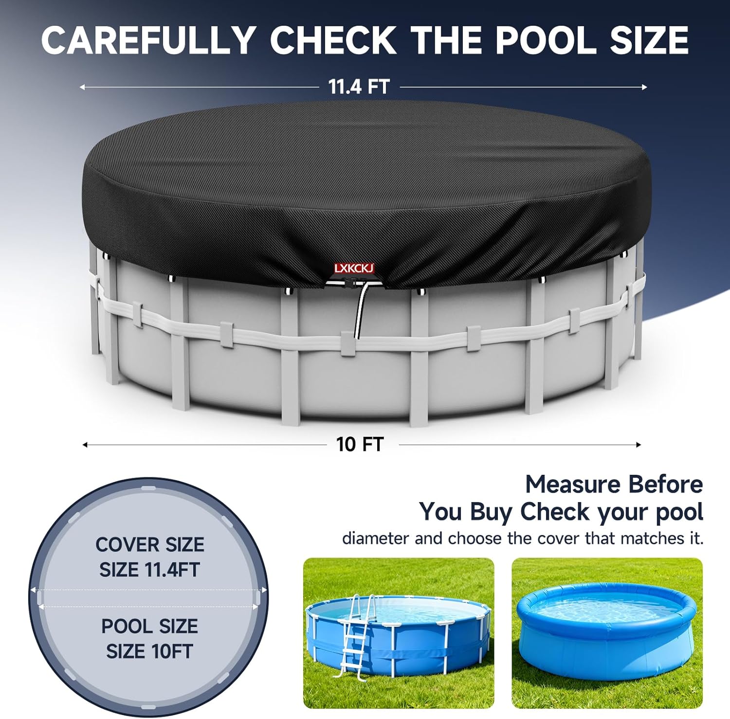 Thumbnail 1 de LXKCKJ Runde Poolabdeckung für oberirdische Pools – 3,1 m, winddicht, wasserdicht, UV-Schutz