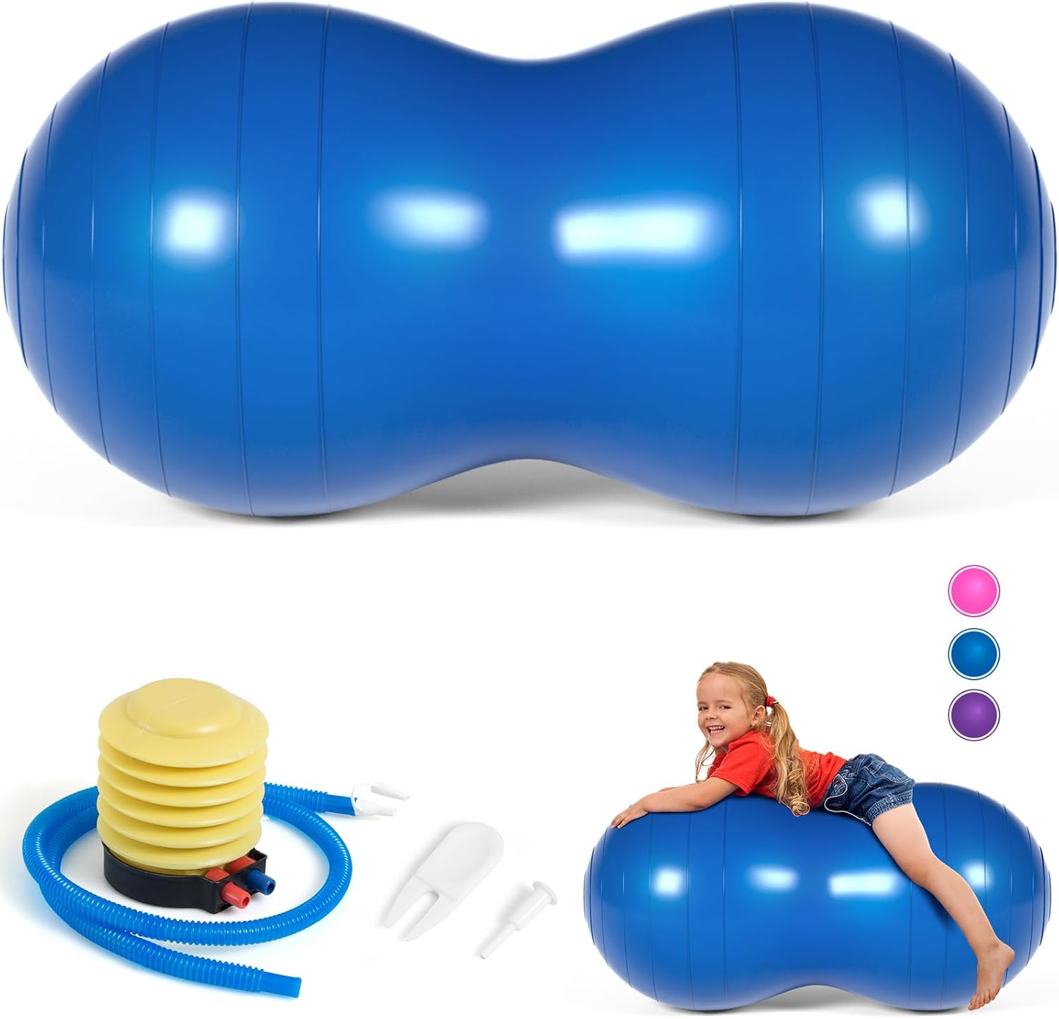 DASKING Peanut Ball 90x45 cm con pompa a mano: palla di arachidi per yoga, pilates, fisioterapia e gravidanza