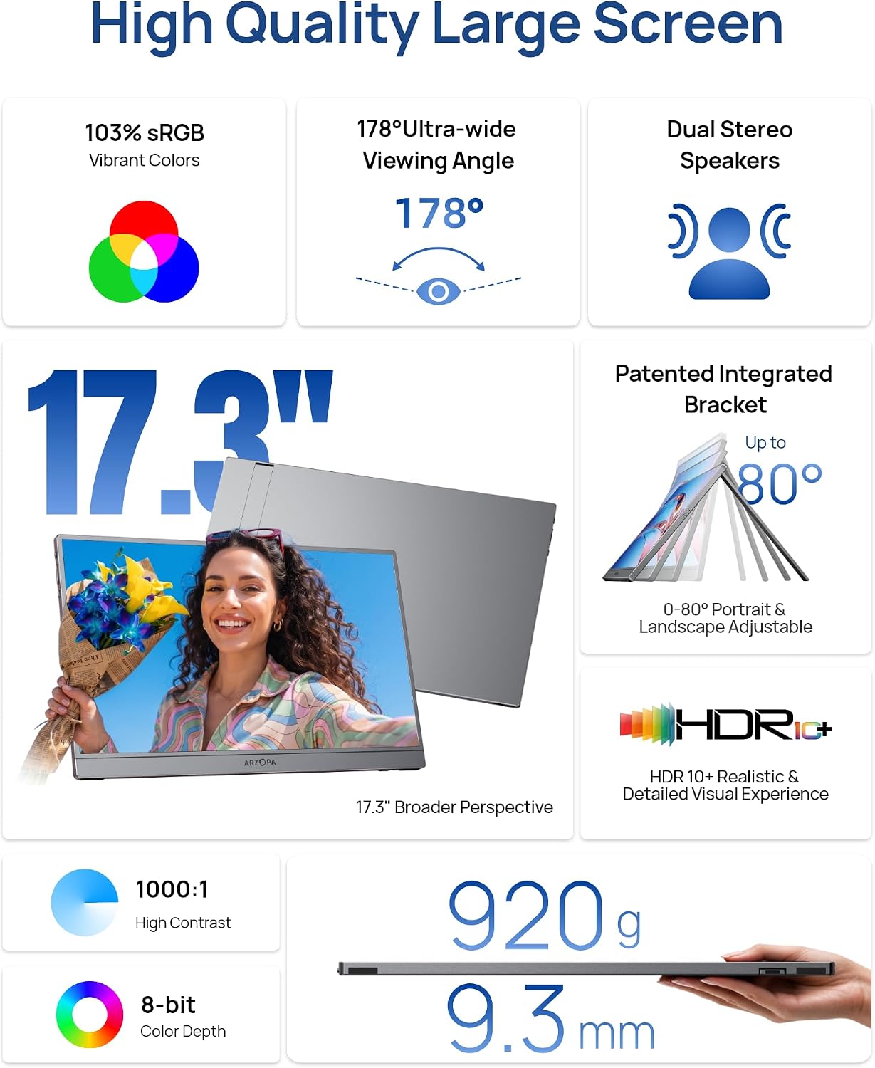 Detalle 2 de ARZOPA Z1C PLUS 17.3-inch Portable IPS Monitor, FHD, HDR10, 103% sRGB
