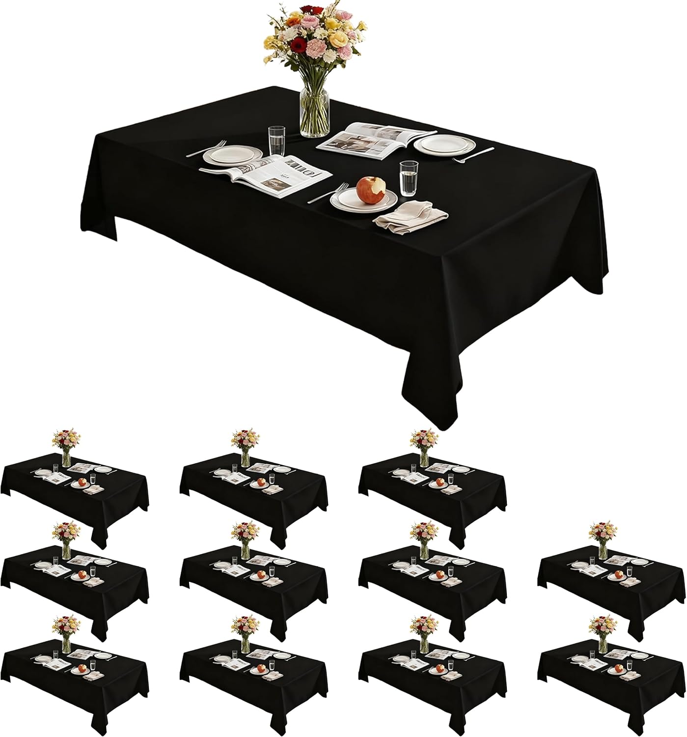 Thumbnail 4 de Lemict Rectangle Tablecloth 60" x 84" (Black) – Washable, Wrinkle-Free, 6 Pack