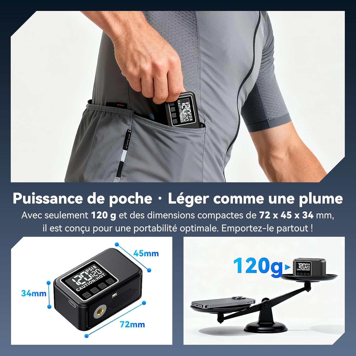 Detalle de Ecliptron Pompe à Vélo Électrique Tiny: pompe compacte avec manomètre et arrêt automatique