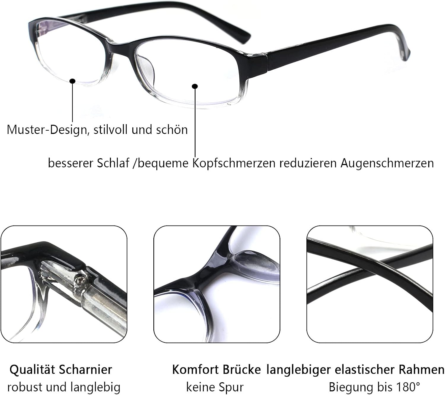 Detalle de COJWIS 6er Pack Lesebrille mit Blaulichtfilter – Federscharnier, UV400, bruchsicher, 6 Farben gemischt, 1,5