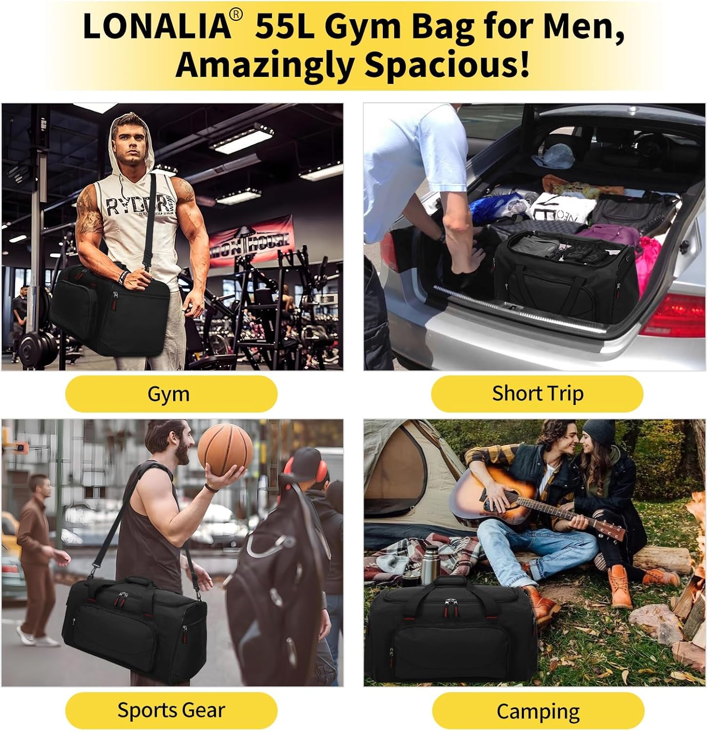 Detalle de LONALIA 55L gym duffle bag 22 inch holdall