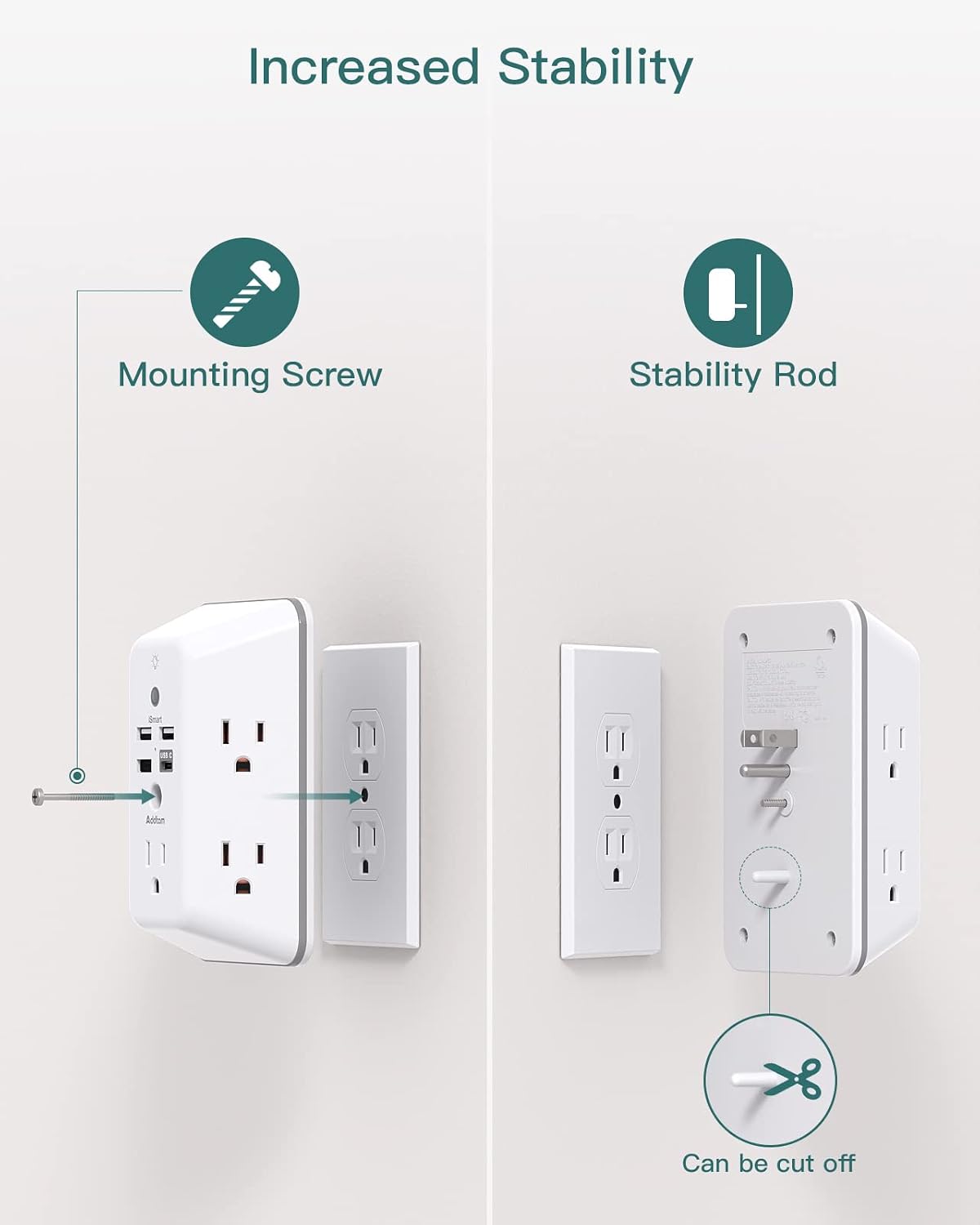 Detalle 2 de Addtam Surge Protector 9-in-1 with Night Light 5-Outlet USB