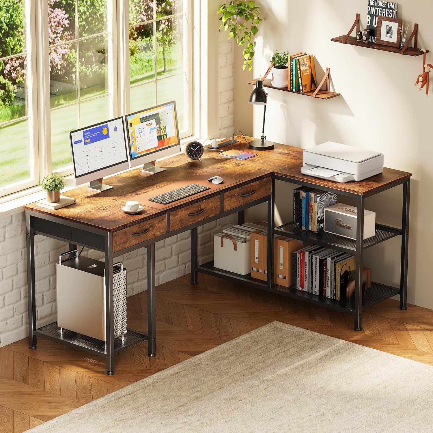 Thumbnail 1 de PRAISUN 55 Inch L-Shaped Desk with Power Outlets and Type-C Port