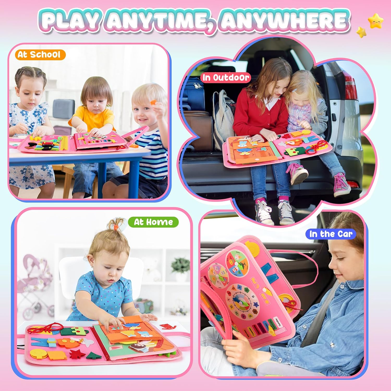 Thumbnail 6 de Busy Board Montessori Busy Book for Toddlers, 6 Felt Pages for Travel