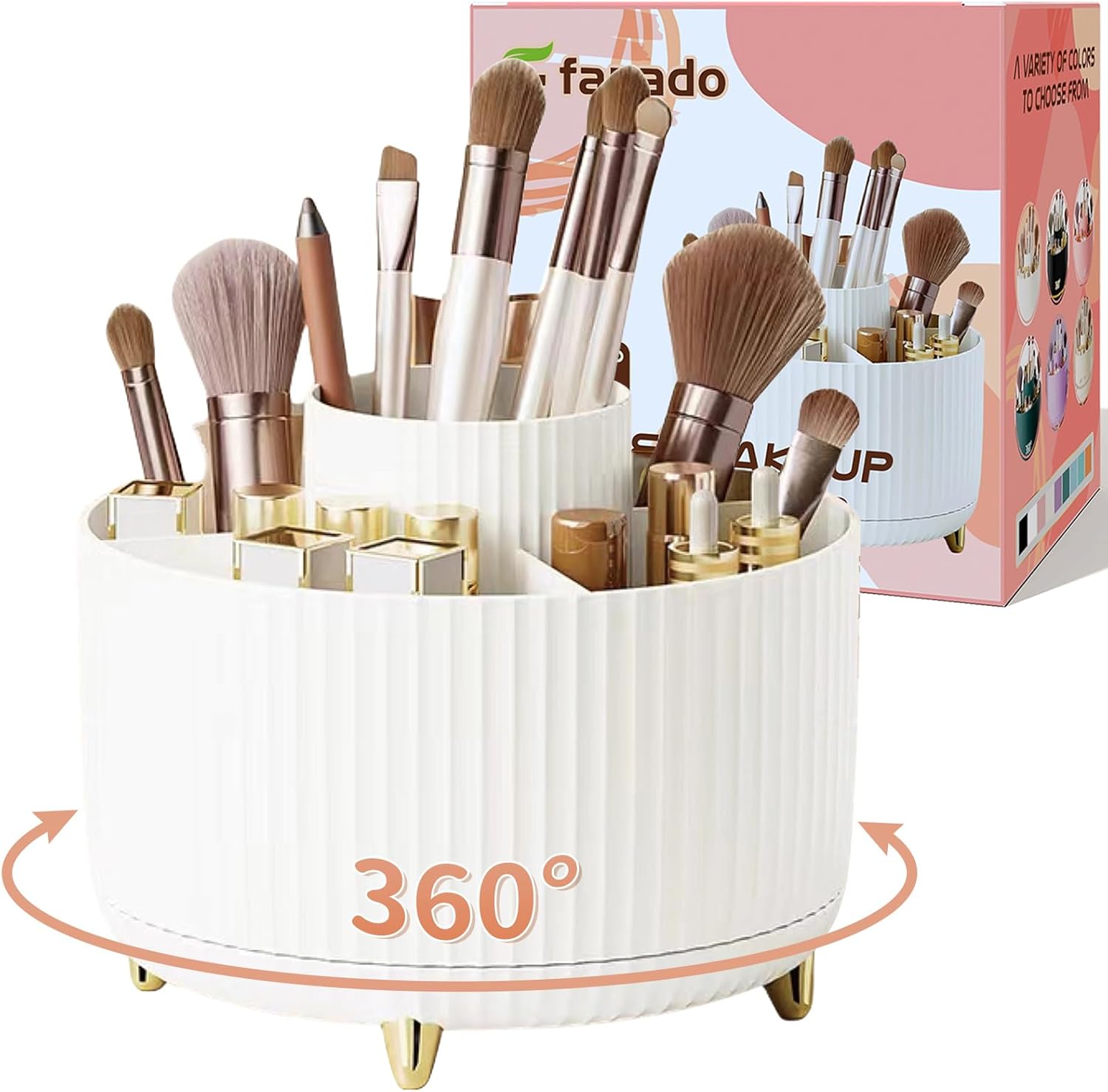 Detalle de fanado 360° drehbarer Make-up-Organizer mit 5 Fächern (weiß) – Schminktisch & Badezimmer