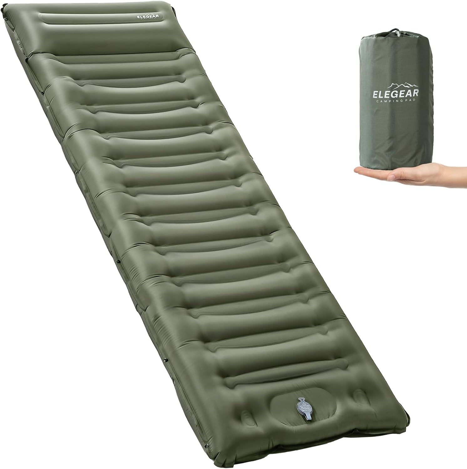 Detalle de Elegear CumbreX Single Camping Mat 14cm: Ultralight, Built-In Pillow and Foot Pump