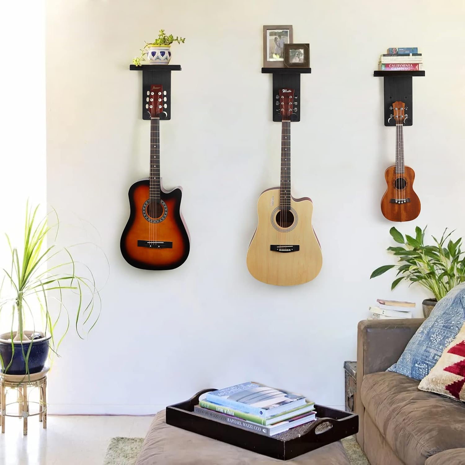 Thumbnail 6 de Keebofly 1005106 Guitar Wall Mount 3-Pack, Rustic Wood with Pick Holder