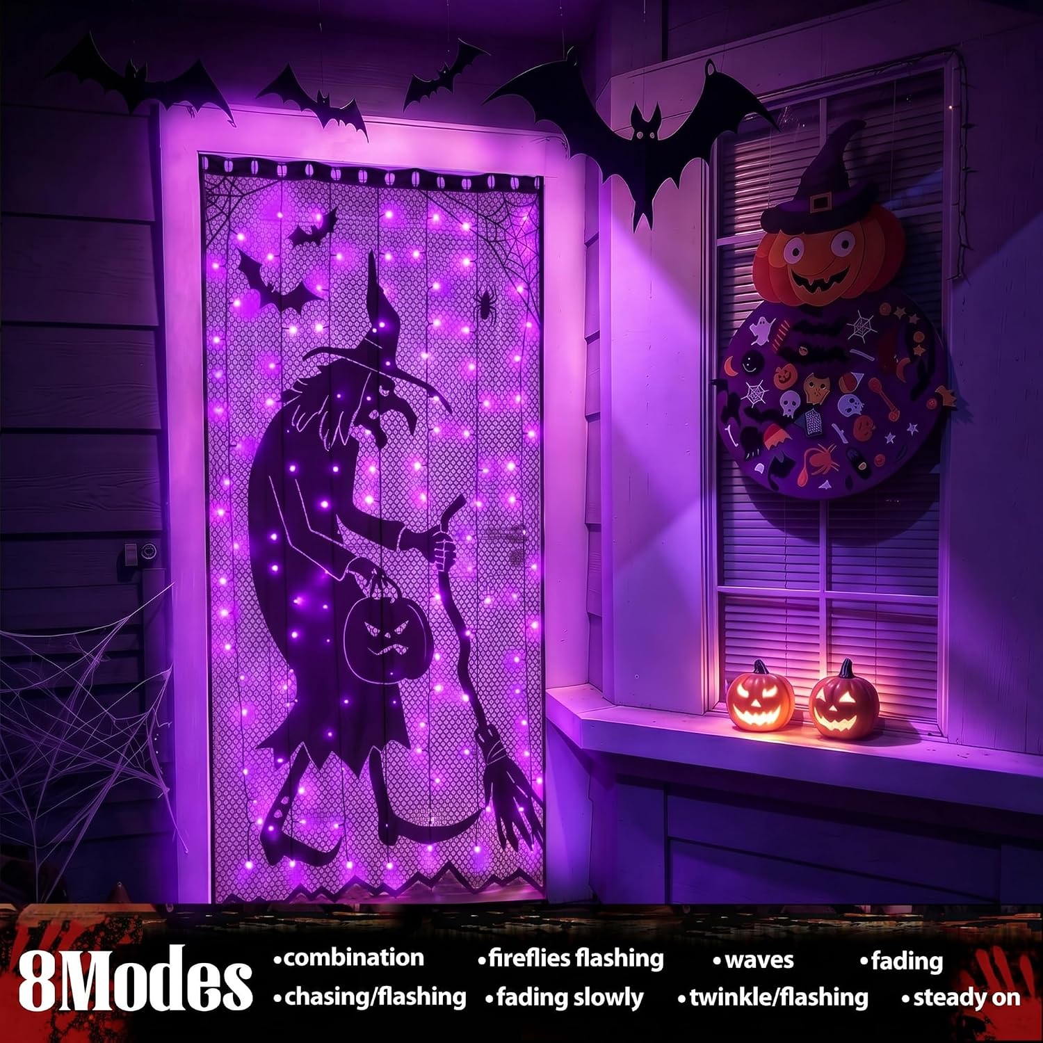 Detalle de Zeiliuled LED08230140 Purple Witch Curtain Lights, 140 LEDs, 8 Modes