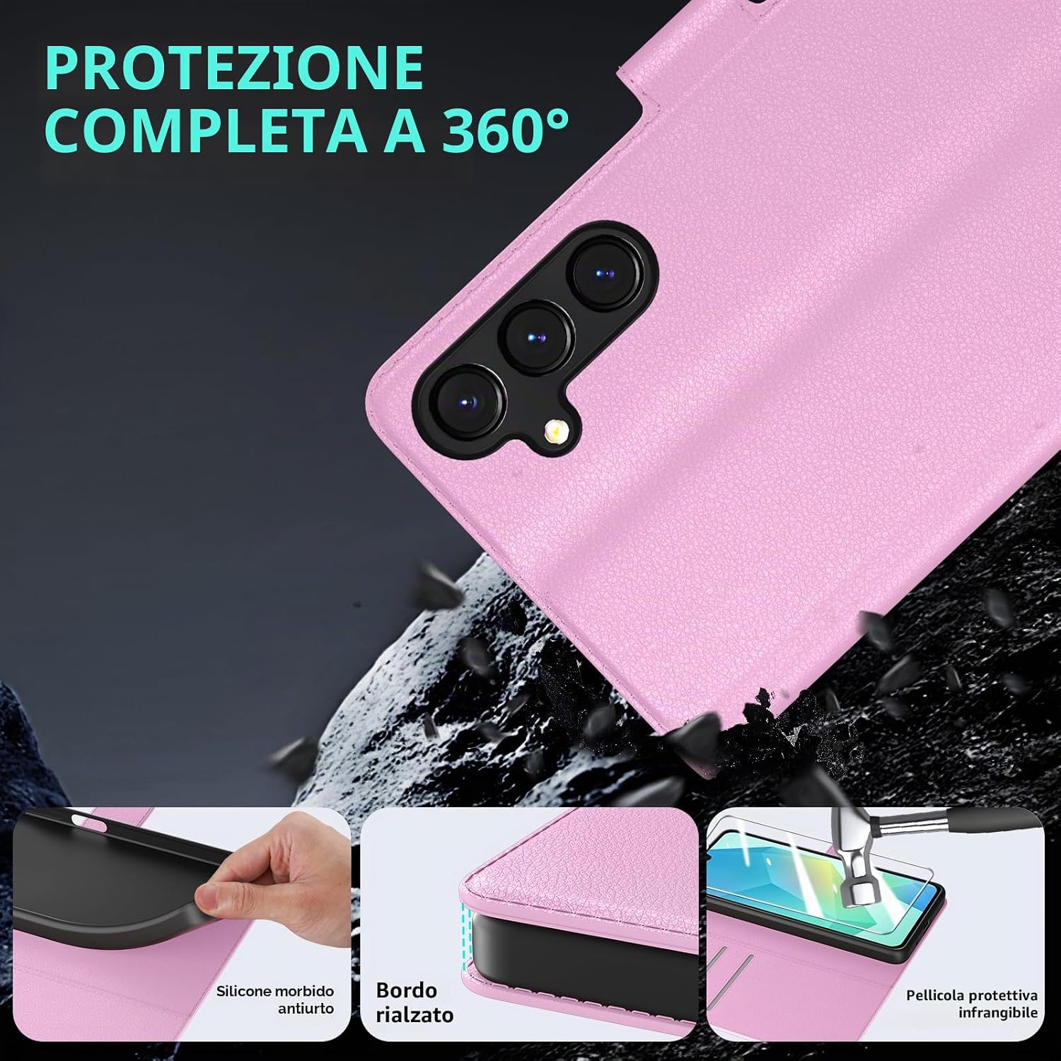 Detalle de Eirltiy Cover Portafoglio in PU per Samsung Galaxy A16 5G/4G: protezione, stile e 3 slot