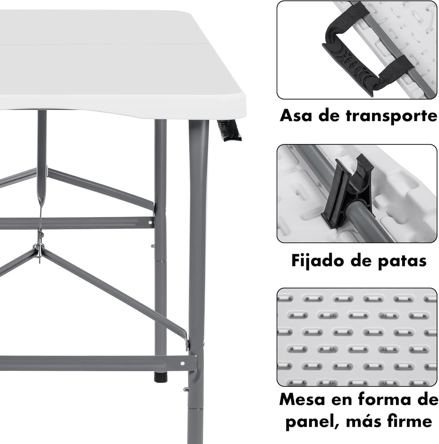 Thumbnail 5 de Mesa plegable de camping T-LOVENDO.ES rectangular auxiliar 122x61 cm (hasta 120 kg), blanca