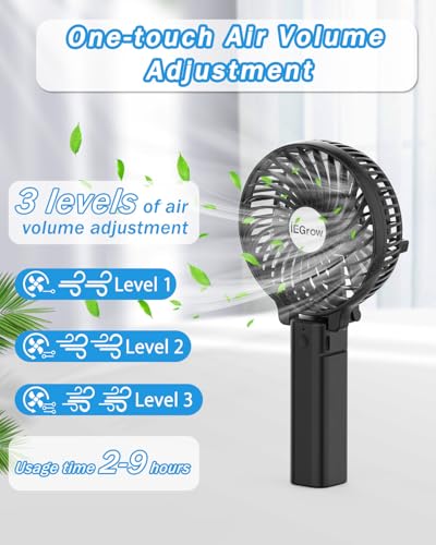 Thumbnail 2 de iEGrow Handventilator Tragbarer Mini Ventilator – USB aufladbar, 3 Geschwindigkeiten, 2–9 Stunden Betrieb