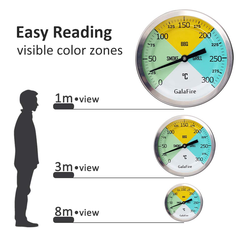Thumbnail 1 de Termometro per barbecue GALAFIRE 80 mm grande faccia fino a 300°C, indicatore con asta extra lunga