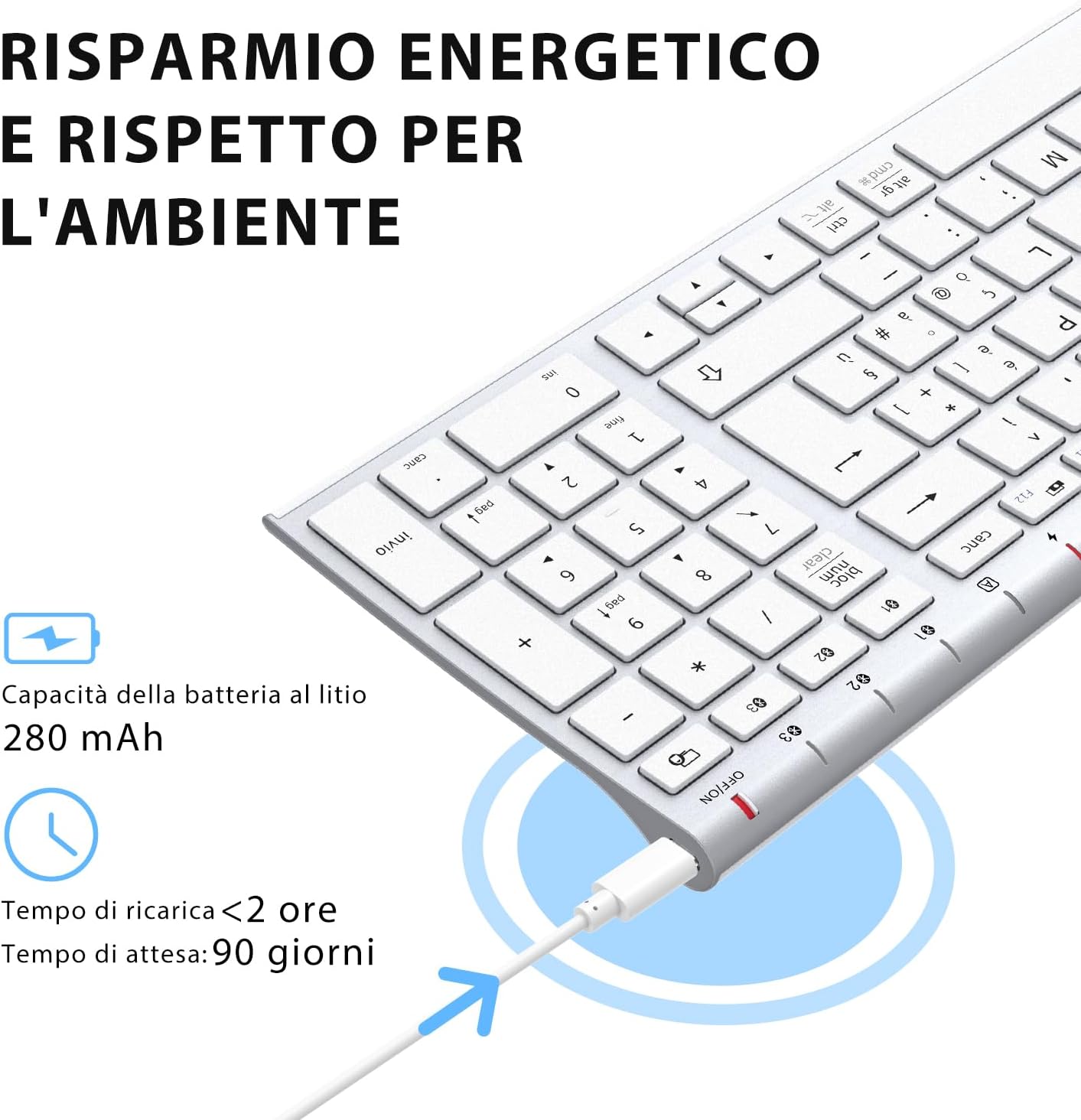 Detalle 2 de iClever Tastiera Bluetooth ricaricabile Multi-Dispositivo con BT 5.1 – Silver