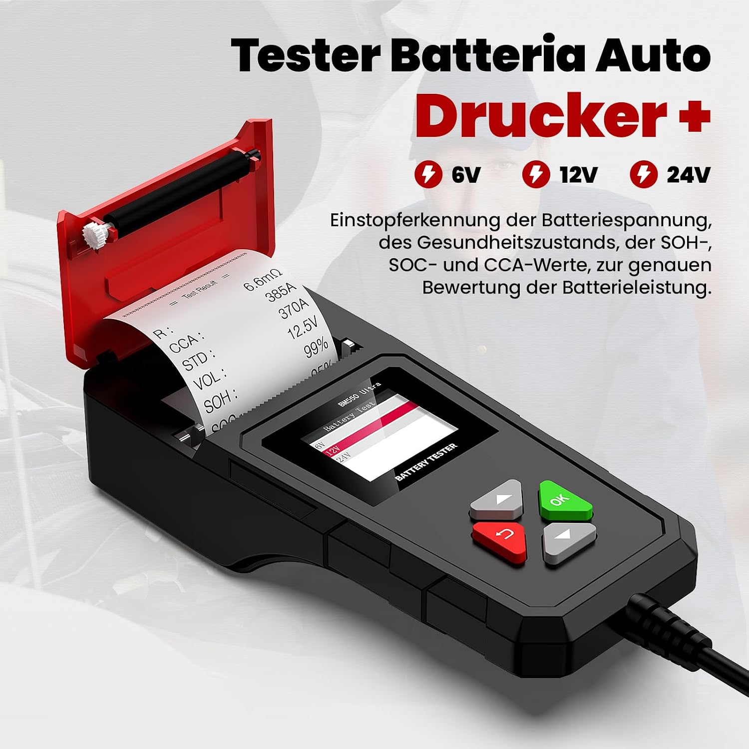 Detalle 2 de BM550U Autobatterietester mit Drucker – 6V/12V/24V