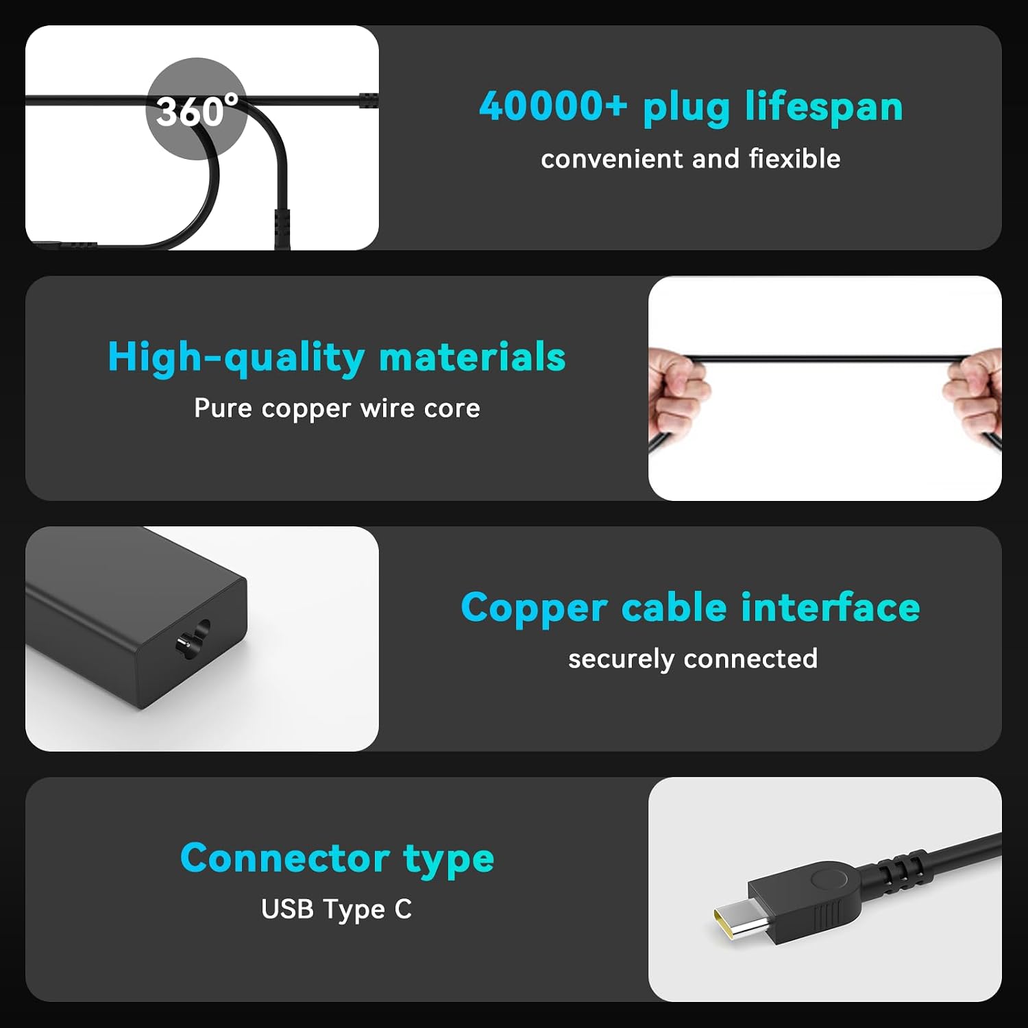 Detalle de 140W USB-C Laptop Netzteil für Lenovo ThinkPad, Yoga, Legion und mehr – zuverlässiges Ladegerät für Vielnutzer