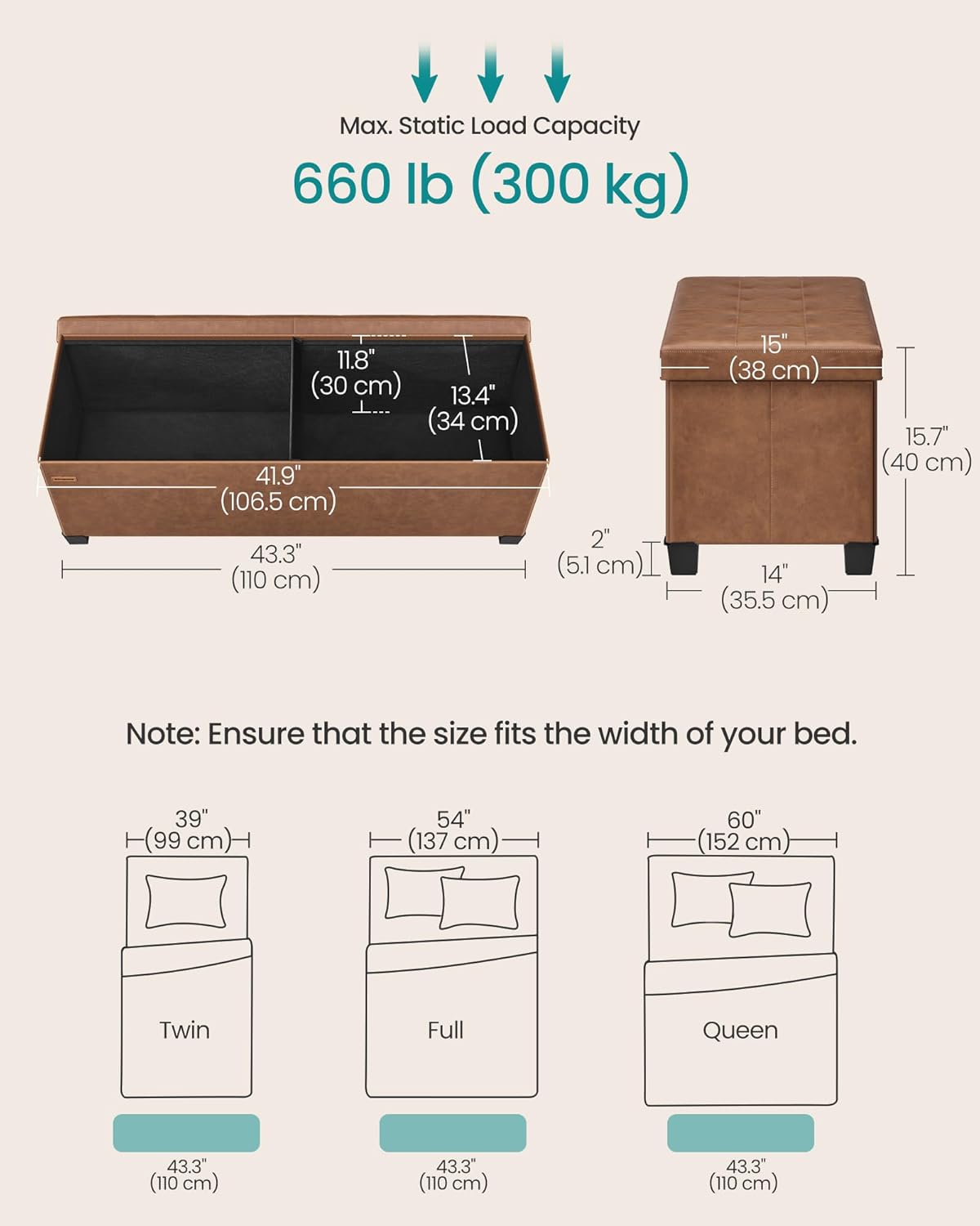 Detalle de SONGMICS Storage Ottoman Bench, PU Leather