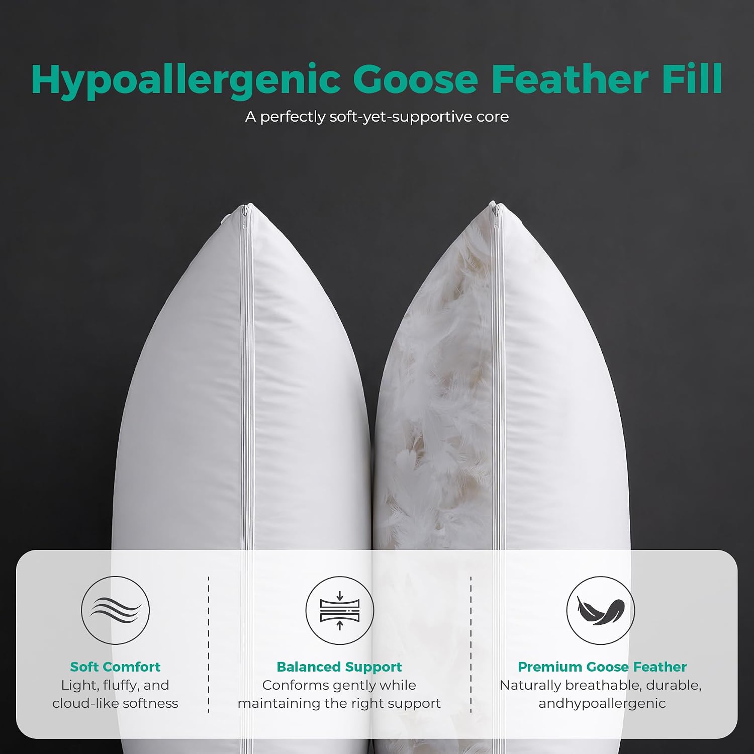 Detalle de Three Geese Adjustable Layer Goose Feather Pillow, 2-Pack with Cotton Cover