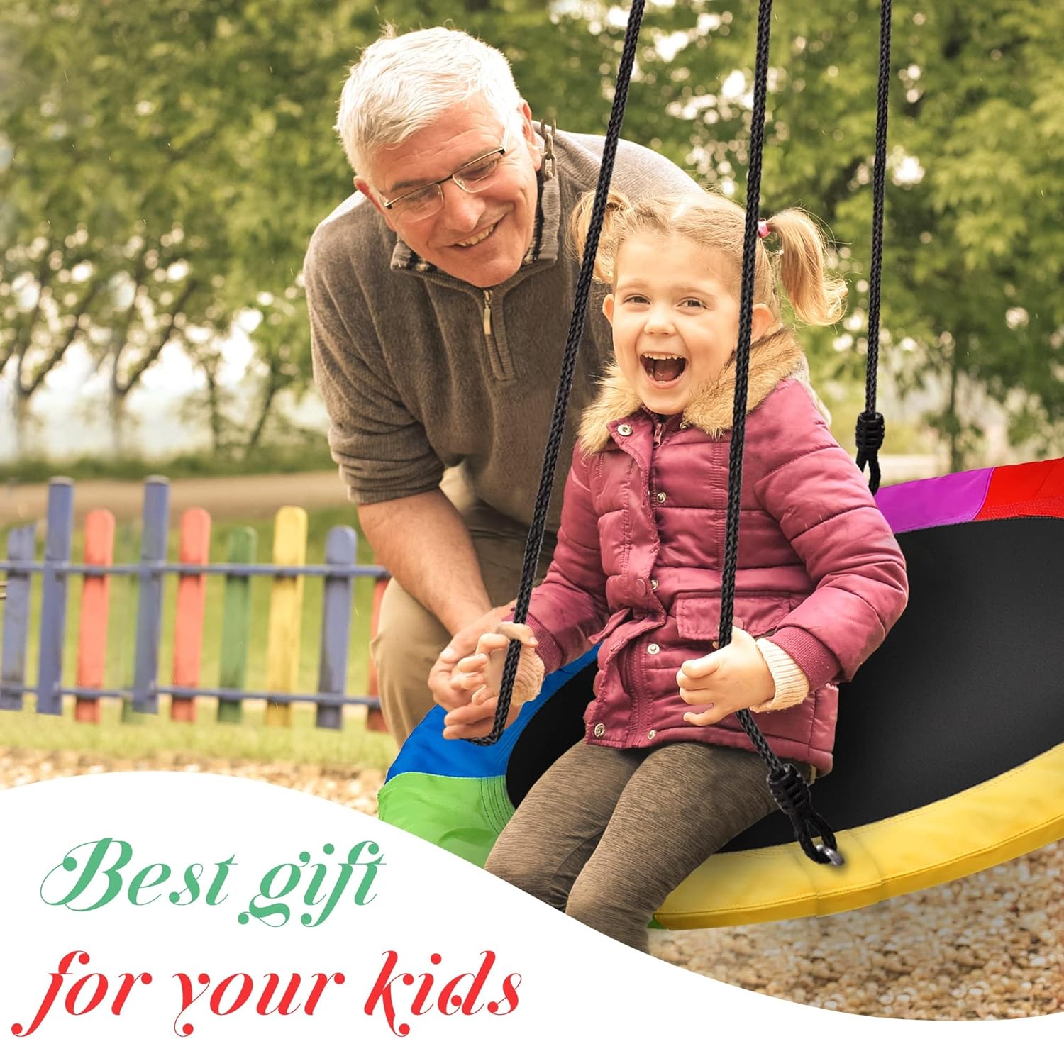 Thumbnail 4 de PACEARTH 40 Inch Saucer Tree Swing with 2 Hanging Straps, Adjustable Braided Ropes, 900lb Capacity