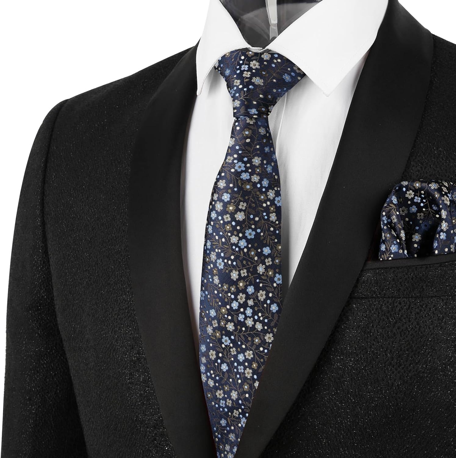 Thumbnail 4 de Alizeal Mens Flower Patterned Wedding Tie with Pocket Square Set (8cm)