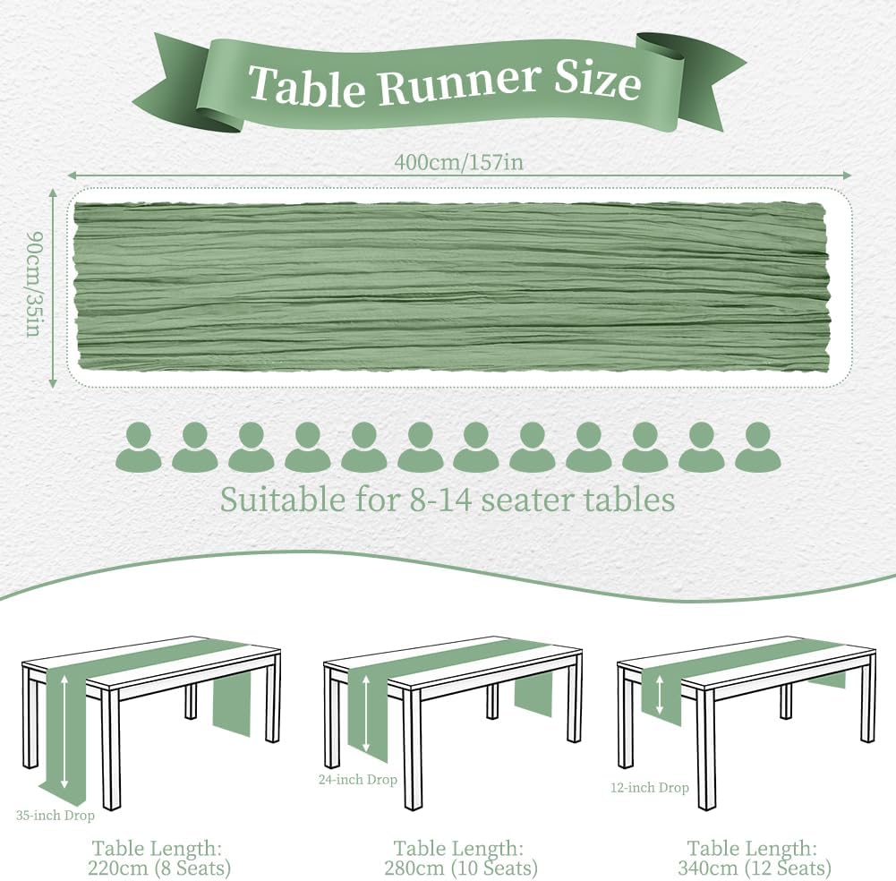 Thumbnail 1 de AOOTE 6313075 Green Gauze Table Runner, 90 x 400 cm Polyester