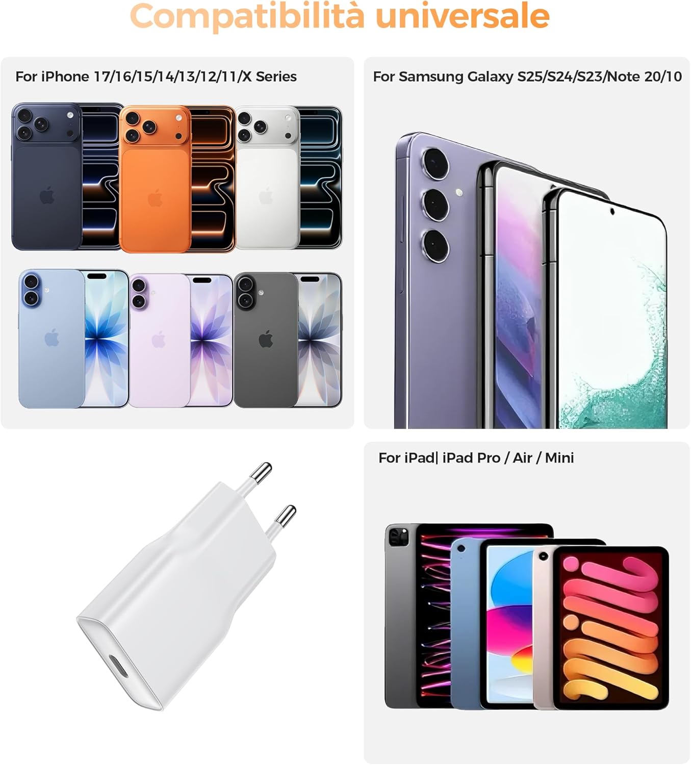 Thumbnail 2 de DEESOOCO caricatore piatto USB‑C da 20 W con cavo da 2 metri e spina USB‑A