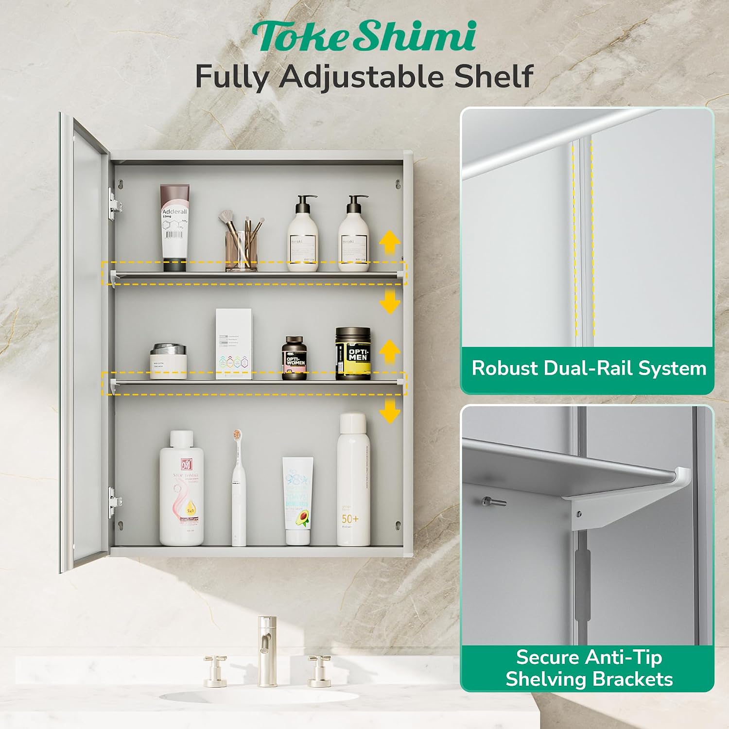 Detalle de TokeShimi 14 x 18 Recessed Medicine Cabinet with Mirror