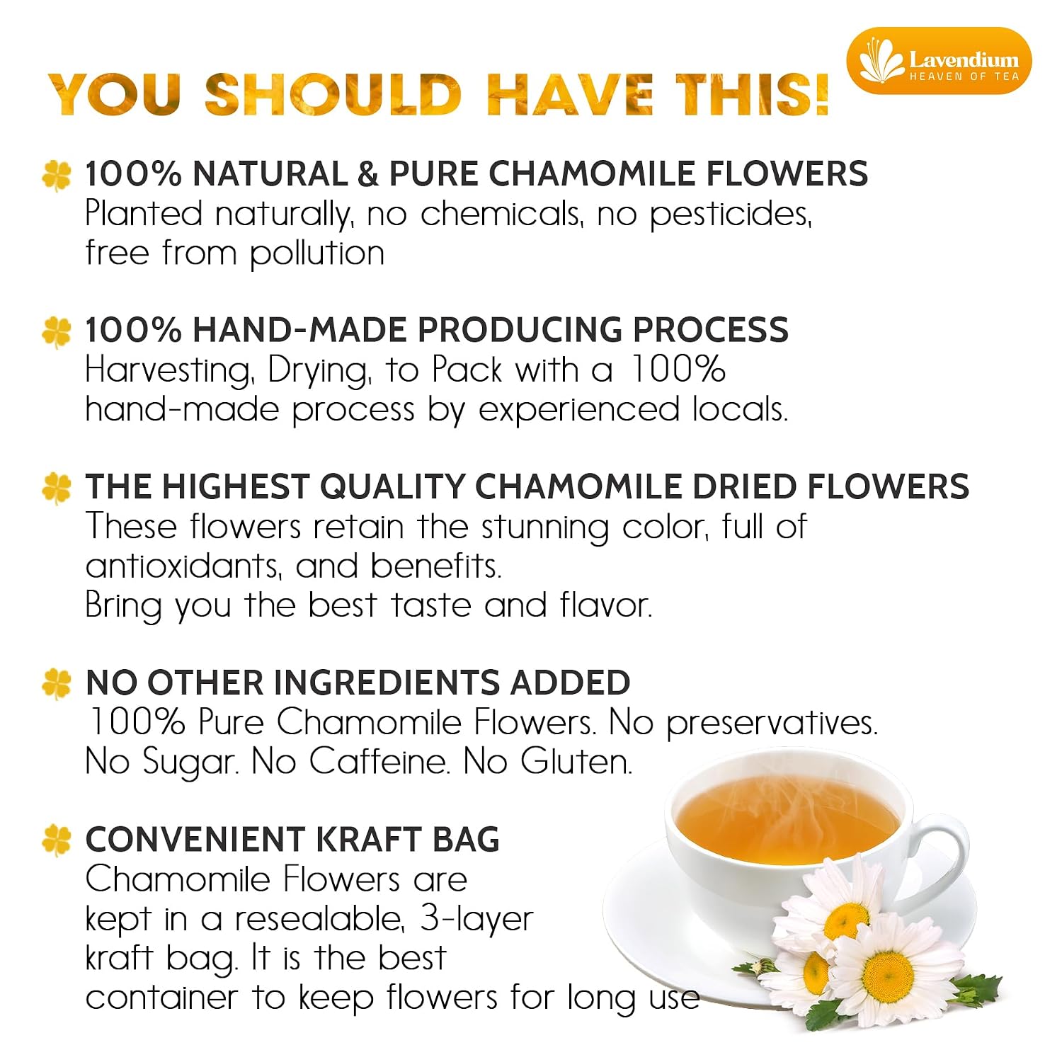 Detalle de Lavendium Dried Chamomile Flowers, 8 oz Whole Blossoms for Tea & Infusions