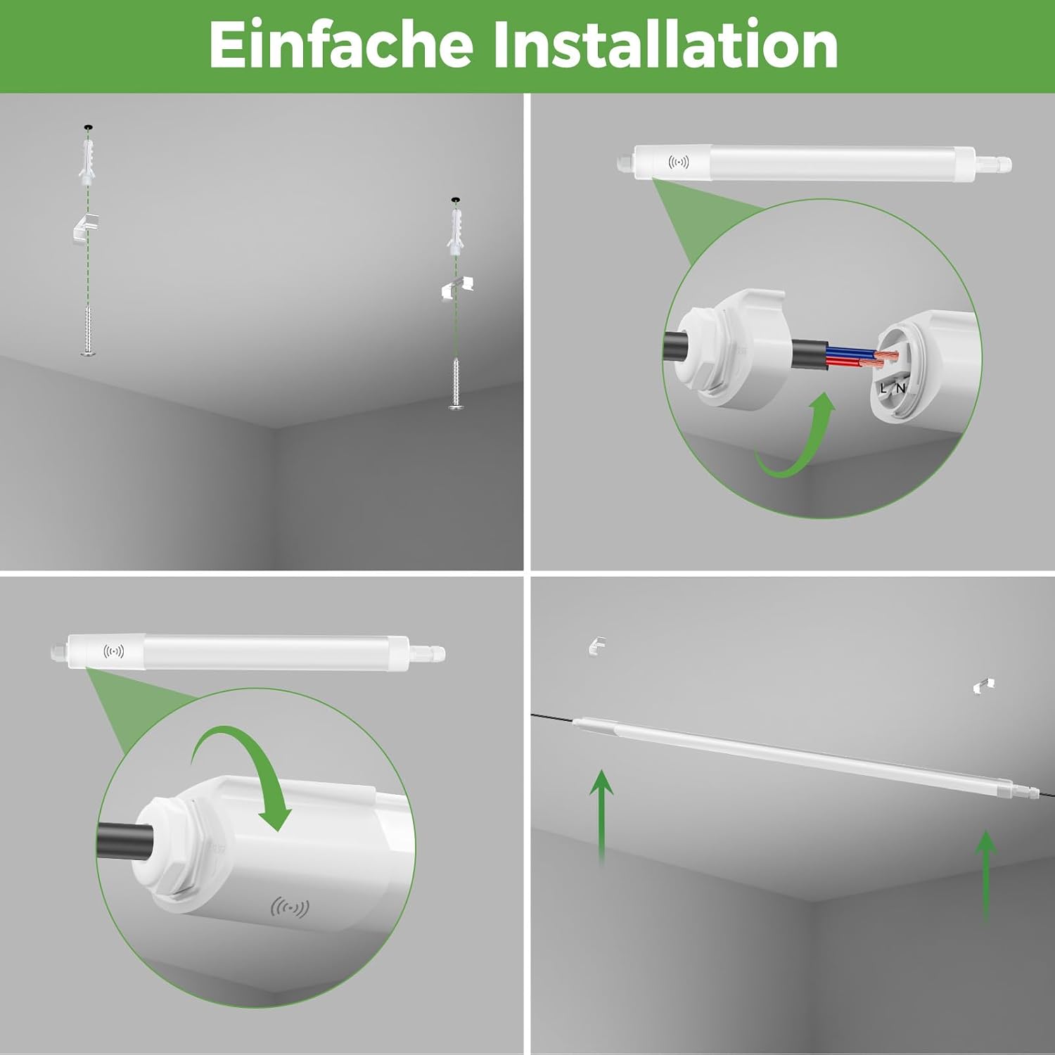 Thumbnail 5 de zemty Feuchtraum-LED-Leuchte 120 cm mit Bewegungsmelder, 4000K, IP65 (36W, 3.960 lm)