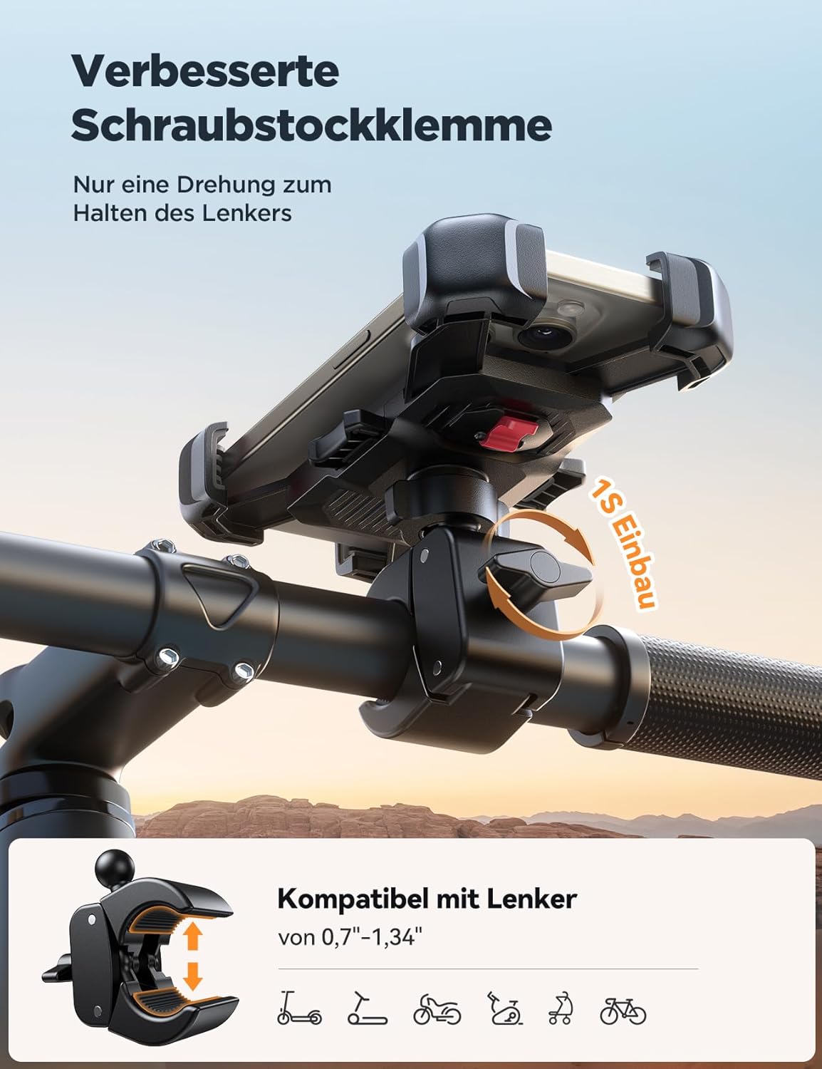 Detalle de JOYROOM 2026 Bike- und Motorrad-Halterung für Smartphones – Universal Lenkerhalterung