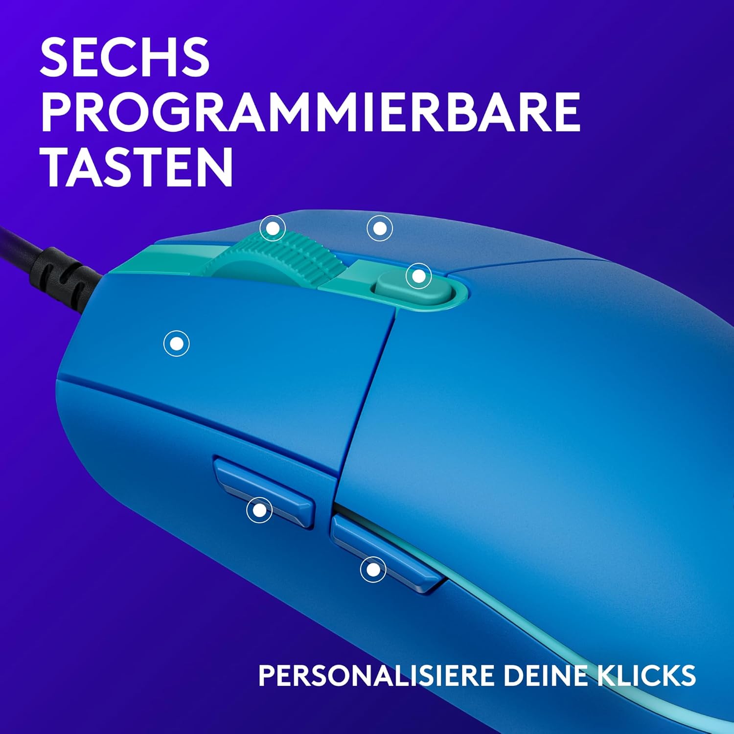 Thumbnail 2 de Logitech G203 Gaming-Maus mit LIGHTSYNC RGB, bis 8.000 DPI und 6 programmierbaren Tasten (blau)