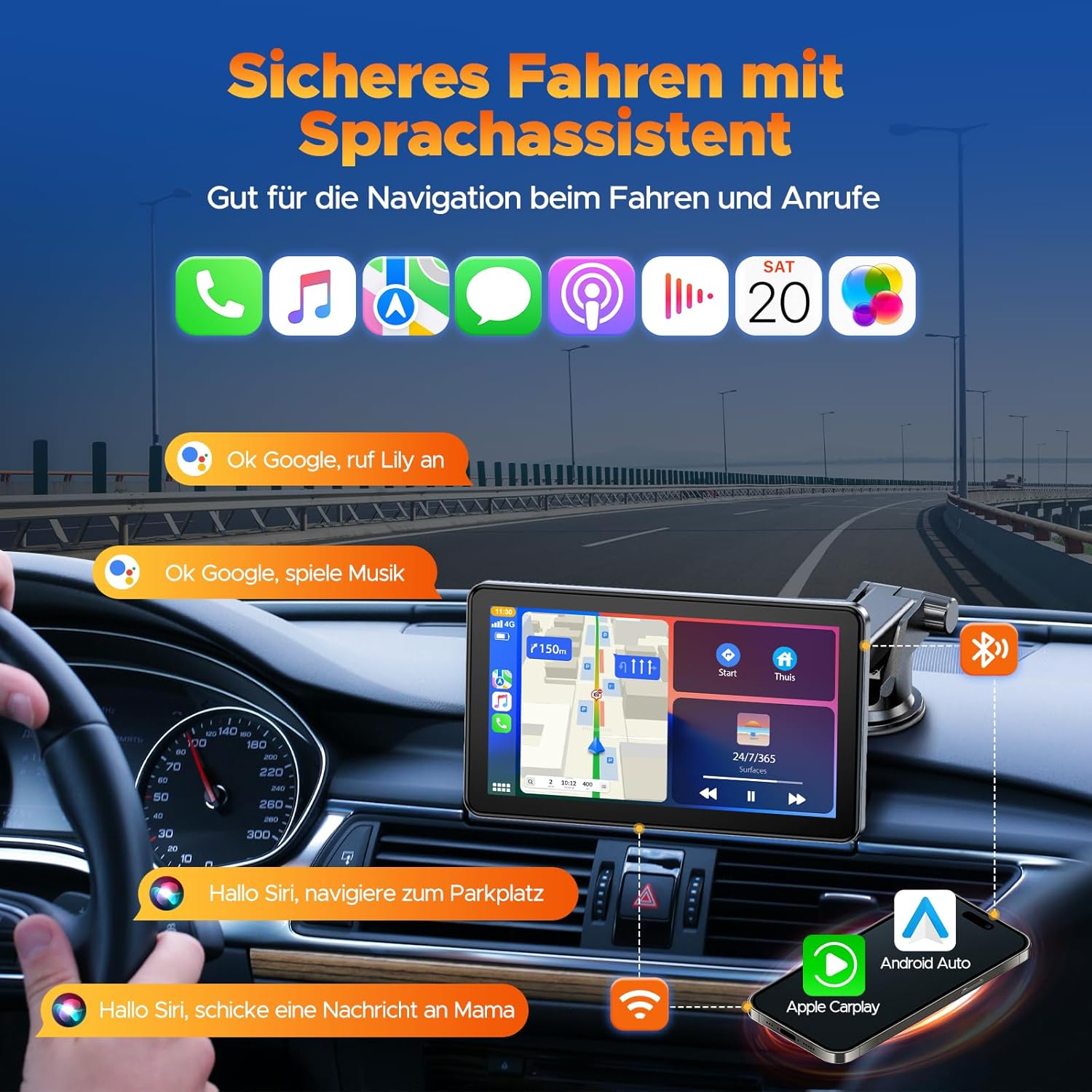 Thumbnail 1 de Volam schermo auto da 7 pollici con CarPlay/Android Auto, Mirror Link e GPS