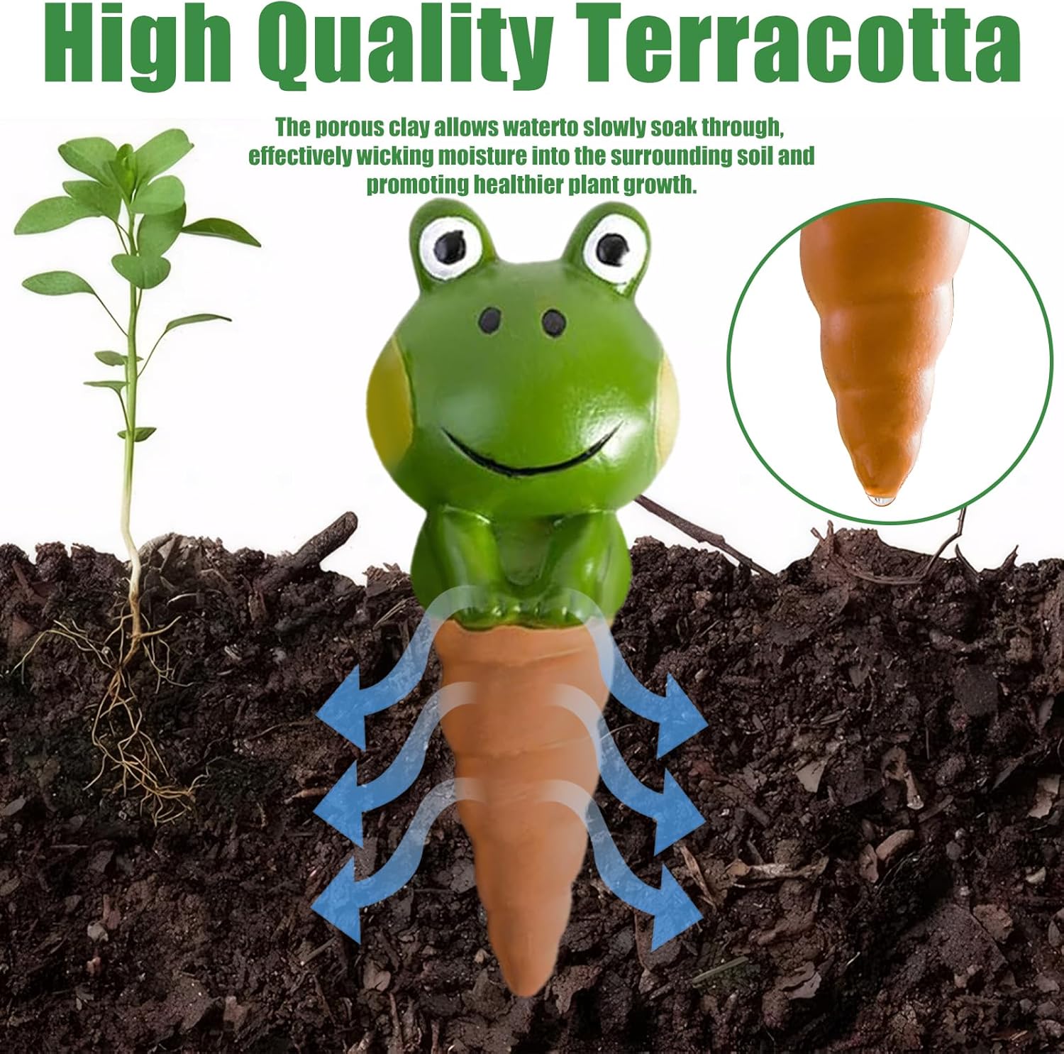Thumbnail 2 de 4 Pack Terracotta Self-Watering Spikes (Frog Shape) – Frog Shaped Self-Watering Globes