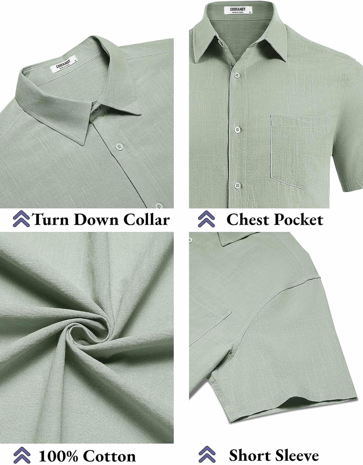 Thumbnail 4 de COOFANDY Men's Button Down Short Sleeve Shirt: Casual Cotton Summer Beach Linen Style with Pocket