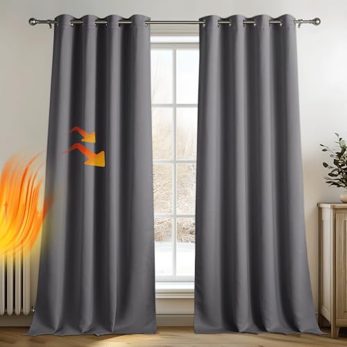 Detalle 2 de PONY DANCE Lot de 2 Rideau Occultant Thermique 140x240 cm Gris — isolation et intimité