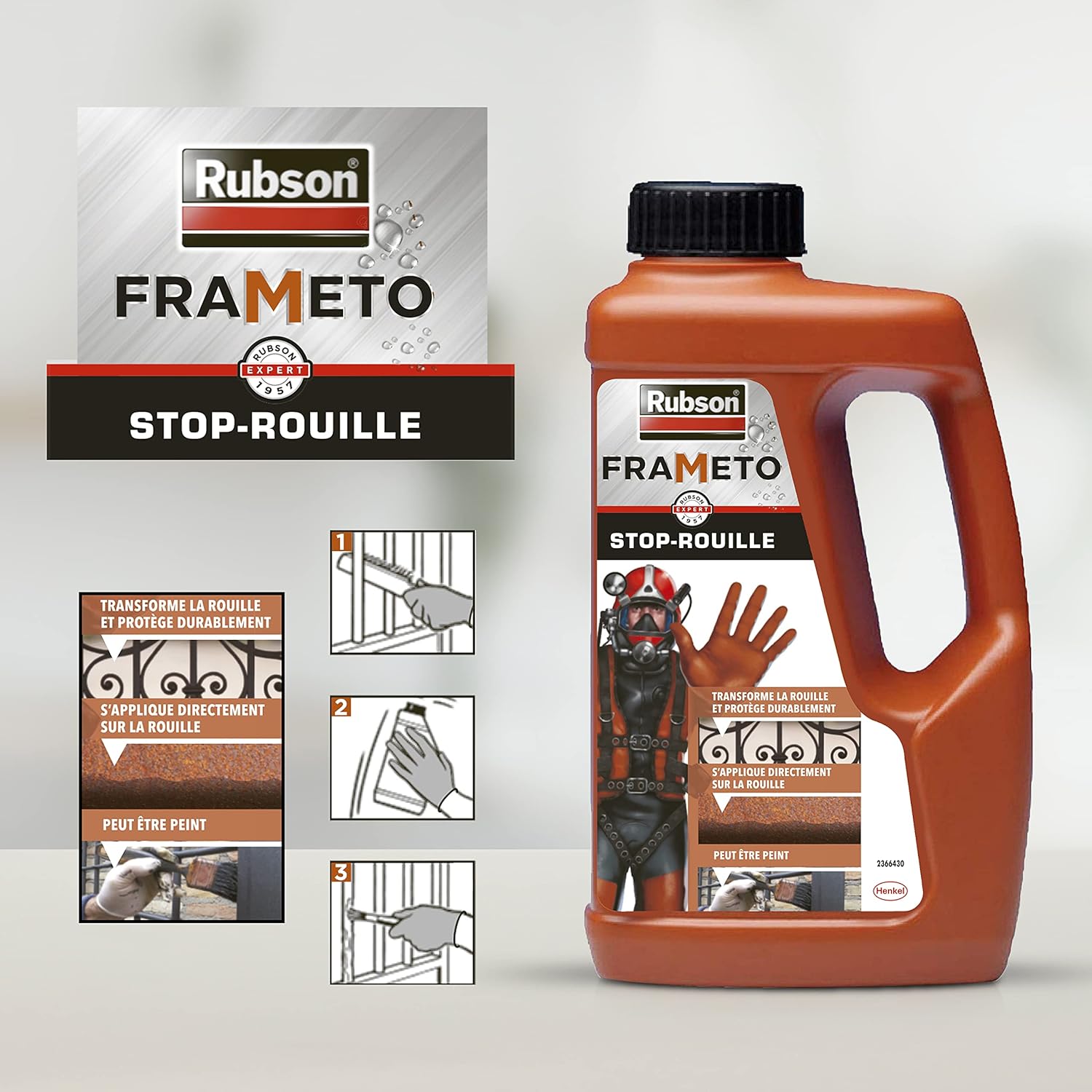 Thumbnail 2 de Rubson Frameto Stop-Rouille – traitement anti-rouille noir en bidon de 500 ml