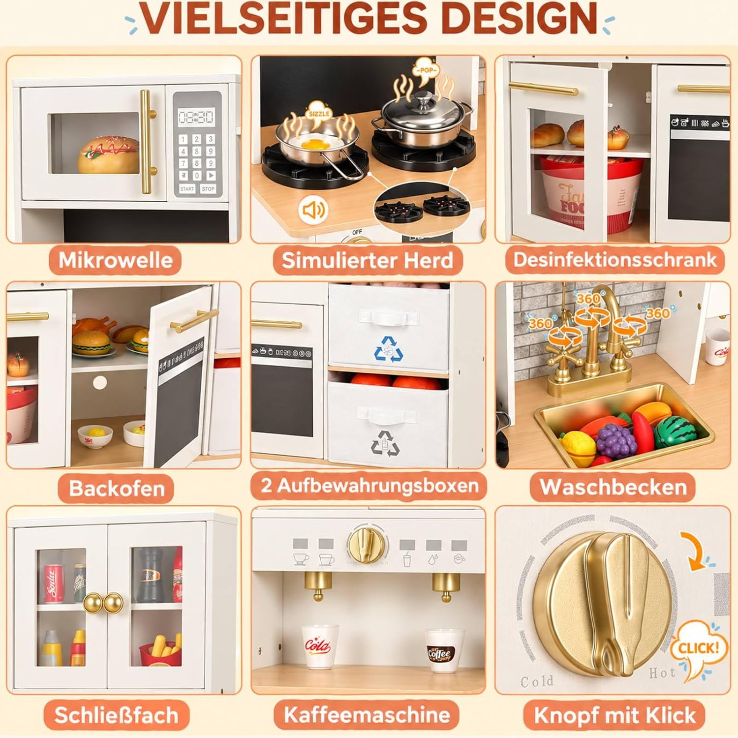 Detalle 2 de MAMIZO LY-41 houten kinderkeuken met licht- en geluidseffecten, wit