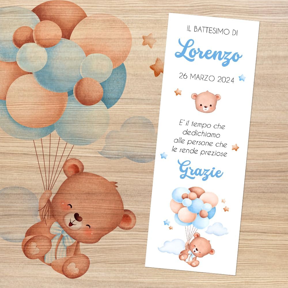 Thumbnail 3 de Cormar BIGLIETTINO BOMBONIERA BATTESIMO PERSONALIZZATO SEGNAPOSTO 15 PEZZI – Idea originale per ricordo