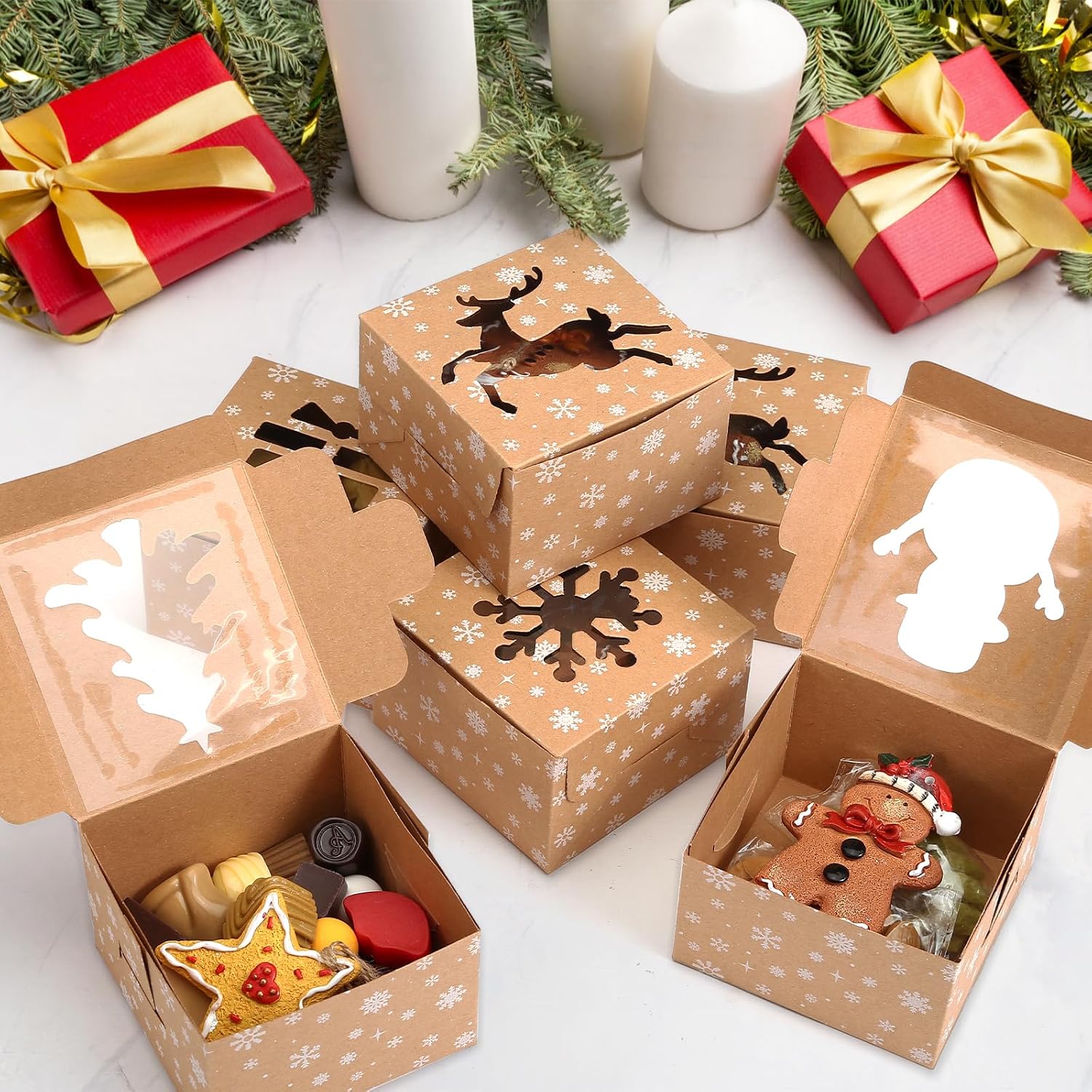 Detalle de Naler 18-Piece Christmas Cookie Boxes with Kraft Paper and Clear PVC Windows